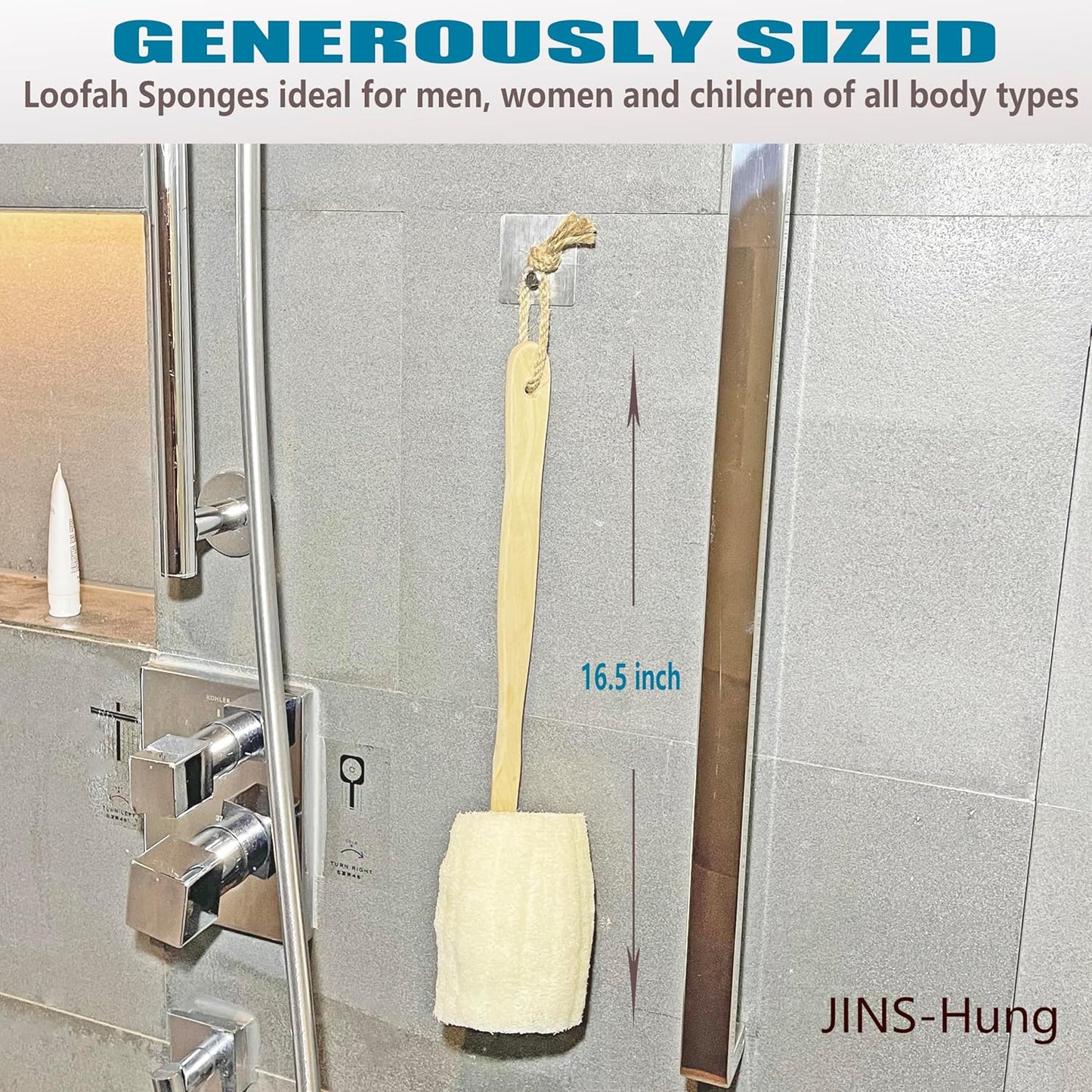 2-Pack Natural Loofah Exfoliating Bath Brush - Body luffa loofa Sponge On a Stick - Sponge Scrubber with Long Wooden Handle Back Brush for Men & Women - Bath Spa Shower