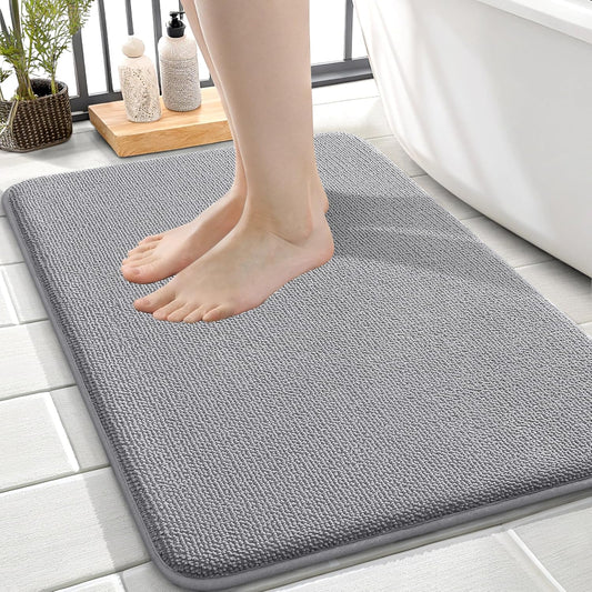 OLANLY Thick Memory Foam Bath Mat Rug 24x16, Extra Soft Absorbent Bathroom Rug, Quick Dry Bath Mats, Non-Slip, Machine Washable Carpet for Bathroom, Tub and Shower, Home Decor Accessories, Grey