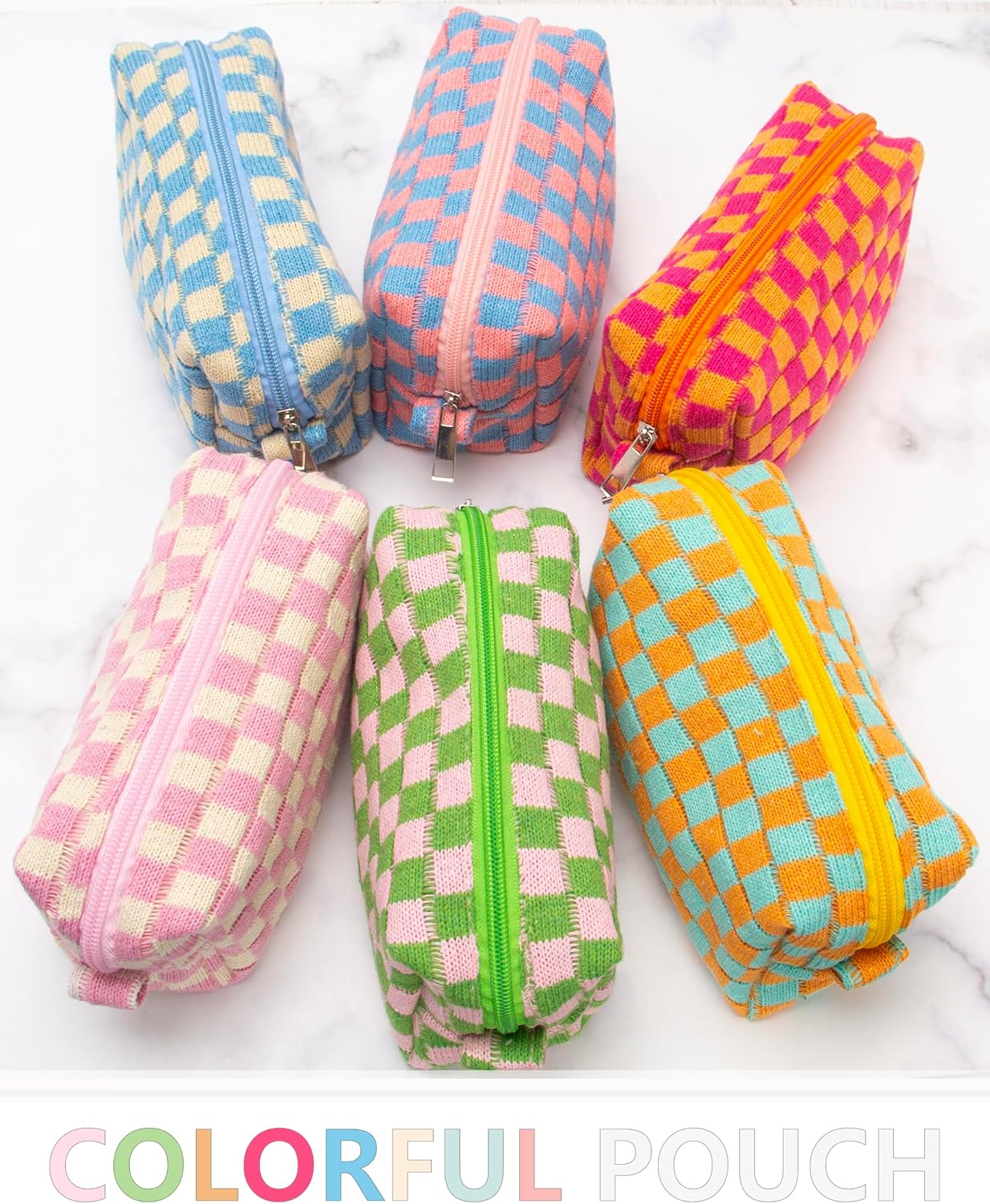 PAZIMIIK Checkered Makeup Bag for Purse Portable Zipper Make Up Pouch Small Cosmetic Case for Travel Accessories Pink Green