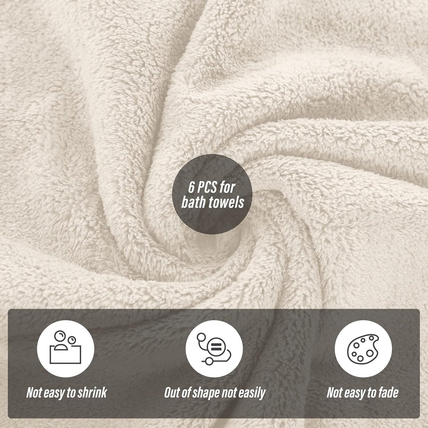 MOONQUEEN 6 Pack Premium Bath Towel Set - Quick Drying - Microfiber Coral Velvet Highly Absorbent Towels - Multipurpose Use as Bath Fitness, Bathroom, Shower, Sports, Yoga Towel (Cream)