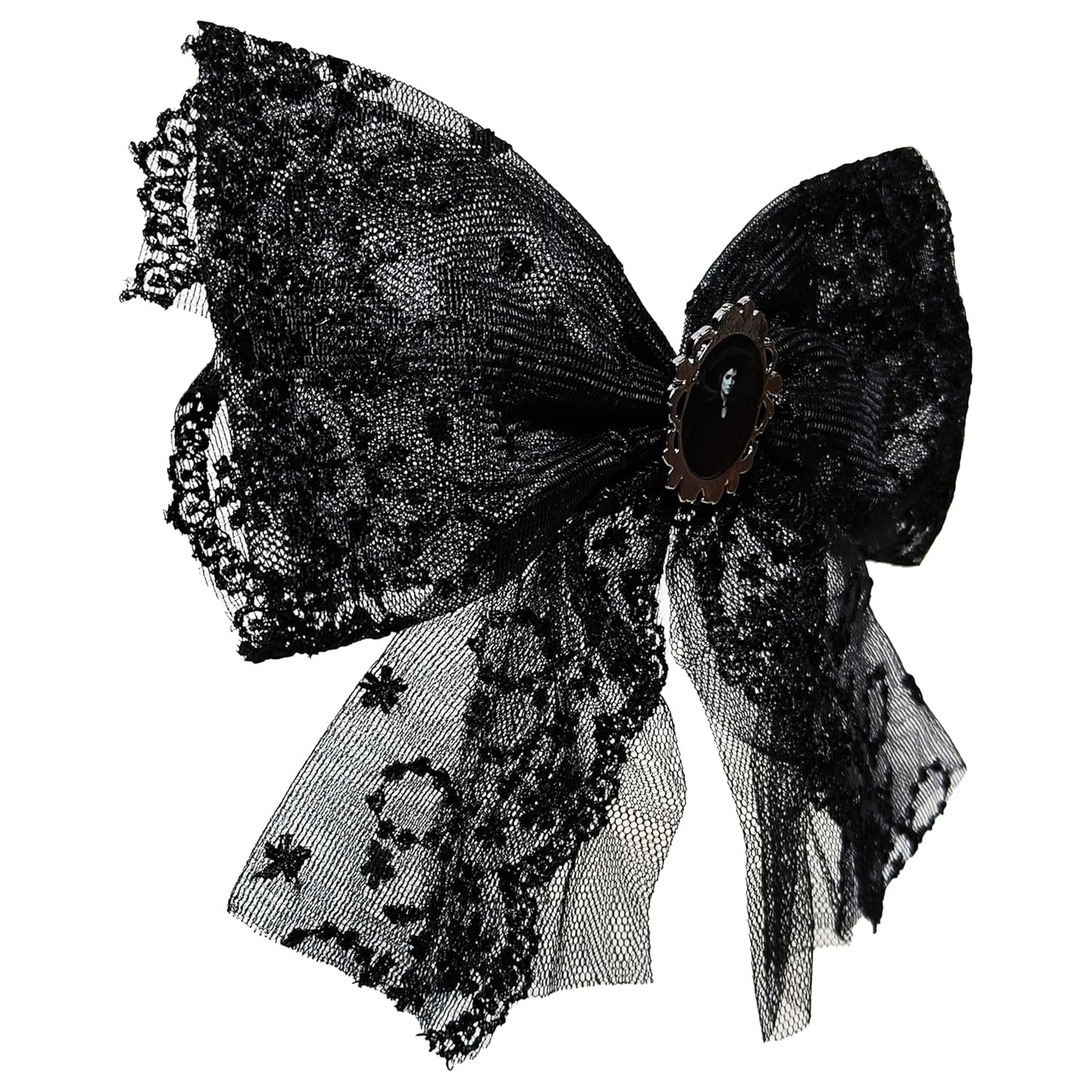 LUV HER Beetlejuice themed Long Tail Hair Bow for Girls with Alligator Clip with Charm - Gothic Hair Accessory, Ages 3+