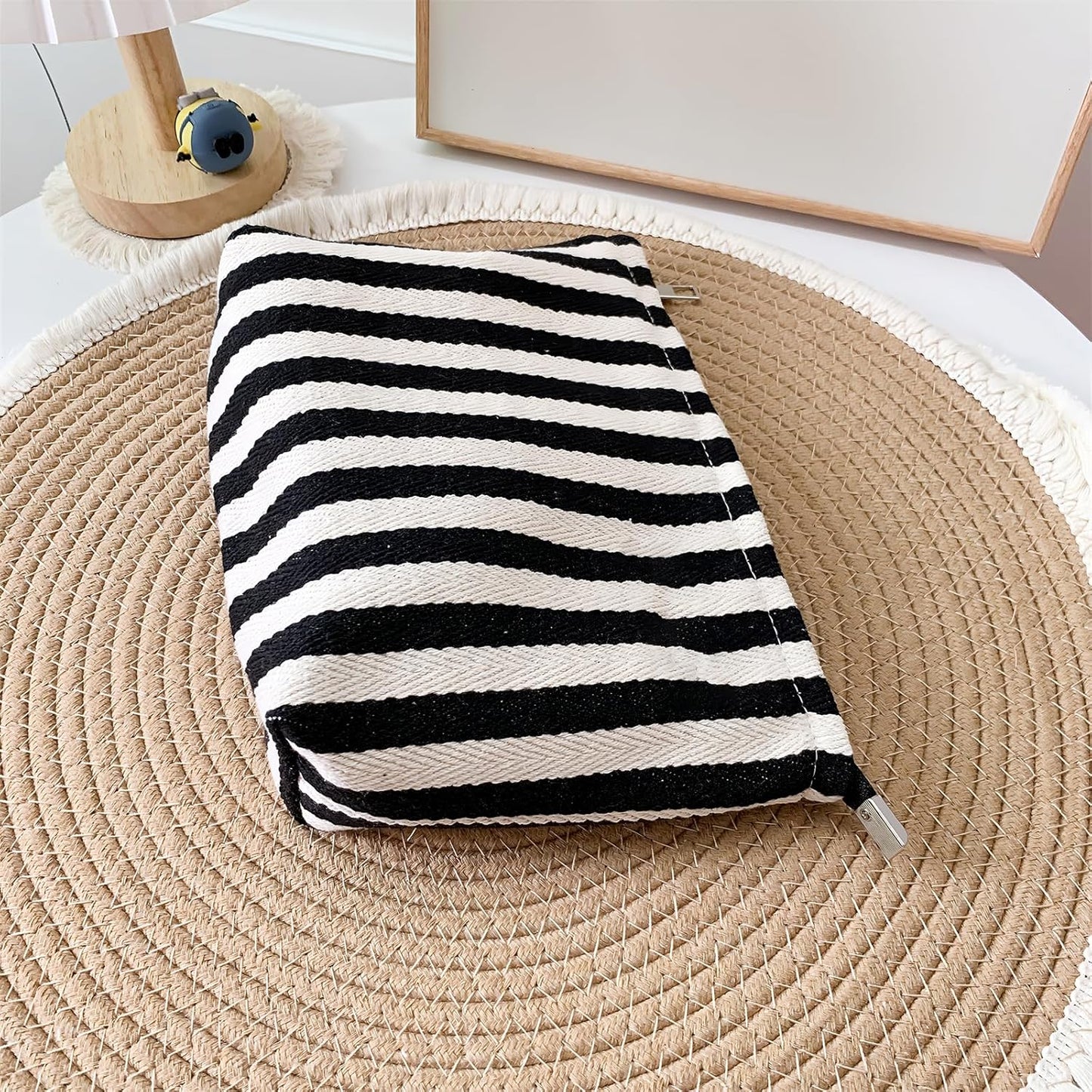 Makeup Bag for Women, Striped Makeup Bag, Travel Makeup Pouch for Purse, Canvas Cosmetic Bag with Zipper lining , Small Travel Pouch for Toiletry, Sunscreen, Sunblock, Hygiene, Skincare, Medicine