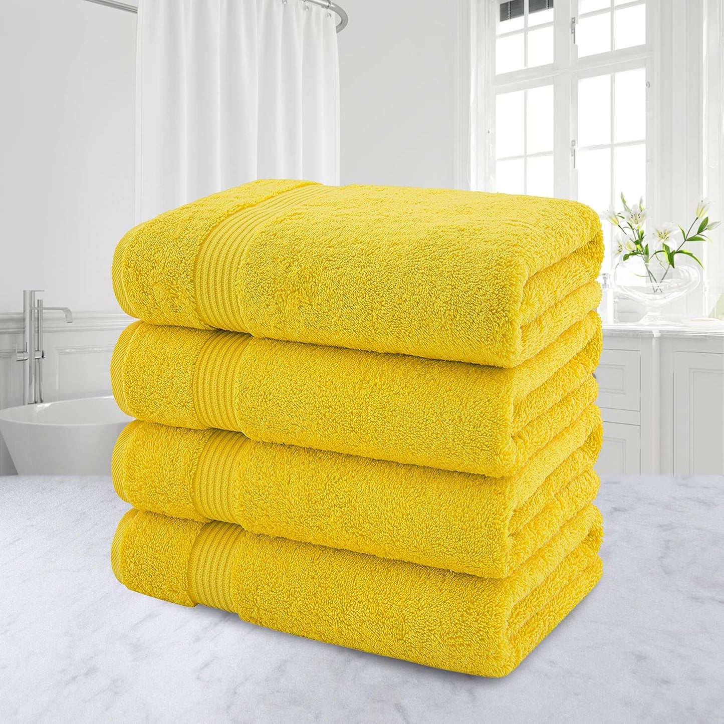 American Veteran Towel, 100% Cotton Turkish Bath Towels for Bathroom 4 Pack, 27x54 Extra Large Premium Soft Drying Bathroom Towels, Yellow