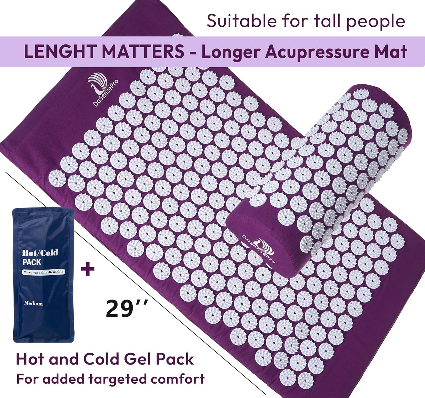 Acupressure Mat & Pillow Set - Acupressure Therapy for Back and Neck Pain Relief, Sciatica, and Pressure Point Aches, Ideal Acupuncture Mat for Sleeping Aid & Recovery (Purple)