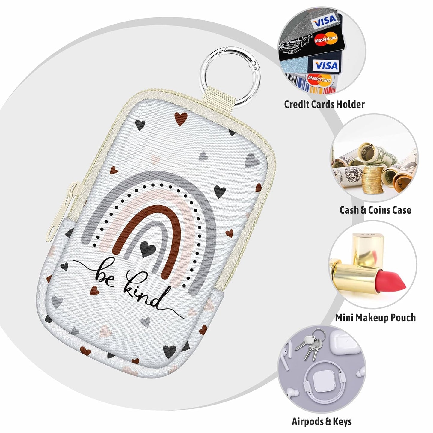 Hand Sanitizer Spray Case, Rainbow Be Kind Hand Sanitizer Holder Zippered Pouch, Cute Fashion Accessory with Snap Hook for Glow Mist and Power Mist 1FL OZ