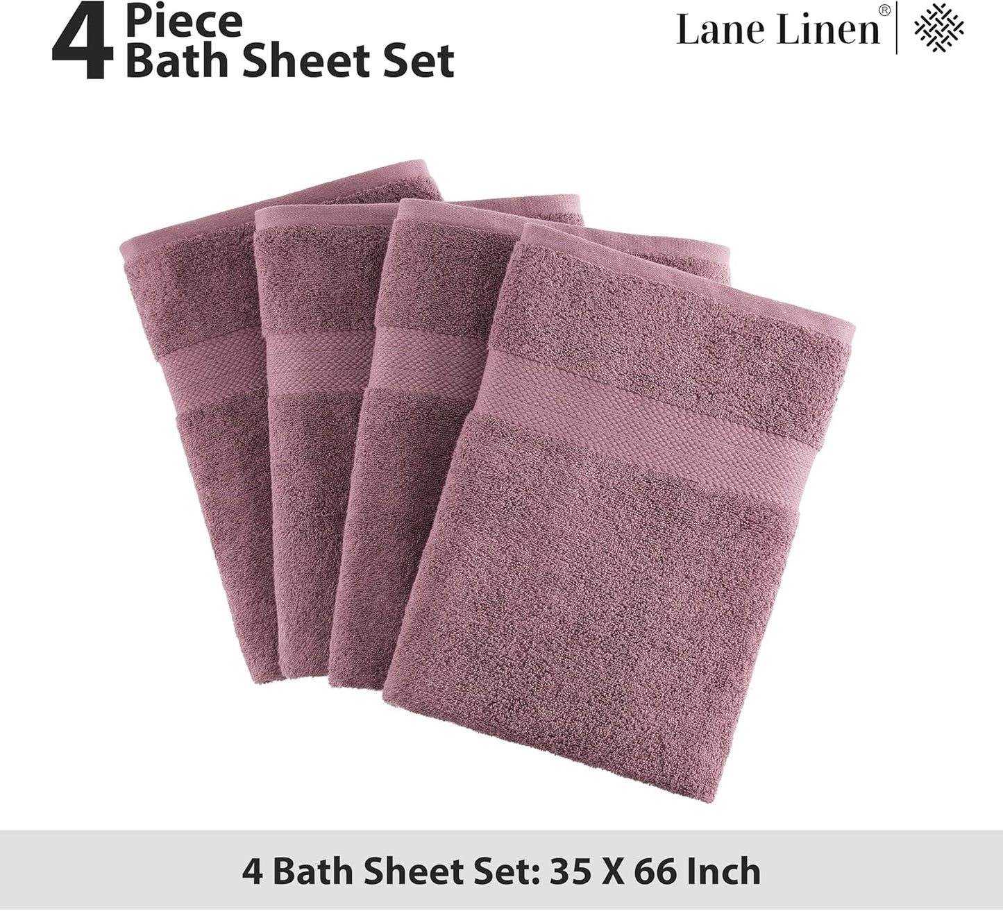 LANE LINEN 100% Cotton Bath Sheets 4 Pack (35"x66") - Ring Spun Cotton Extra Large Bath Towels Set - Quick Dry, Soft & Absorbent Oversized Towel Set - Holds Well After Multiple Washes - Wishful Mauve