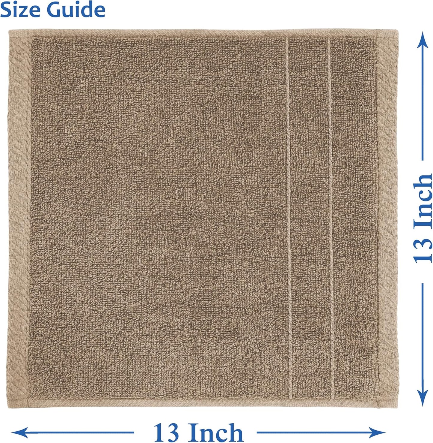 Casa Platino Washcloths 24 Pack - Spa & Salon Quality - 100% Ring Spun Mercerized Cotton Face Towels - Very Soft & Absorbent Wash Cloths for Body, Beauty, Home, Gym - Fingertip Towels - 13"x13", Taupe