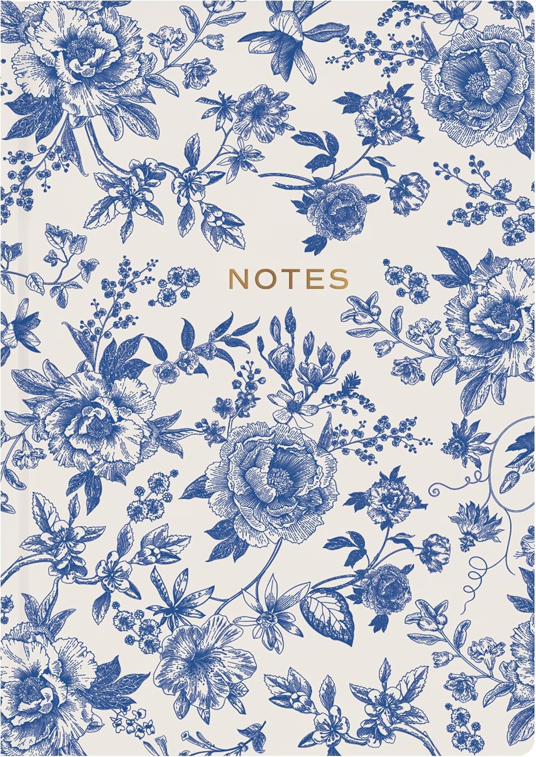 Sweet Water Decor Notes Journal, Cute Lined Composition Notebook for Women, 100 Ruled Pages for Writing, Blue Delft Matte Laminate Hardcover Diary with Gold Foil Details
