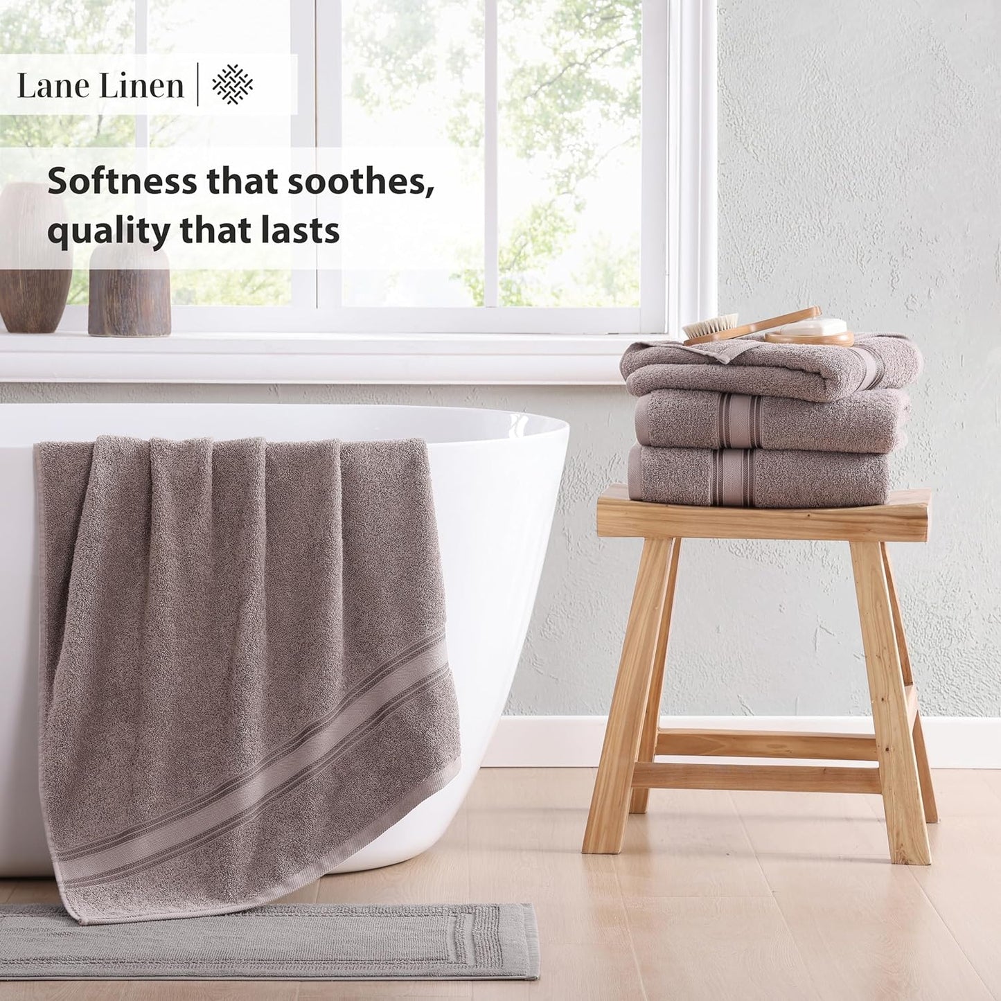 LANE LINEN Luxury Bath Towels Set - 12 Piece, 100% Cotton, Zero Twist, Super Soft & Extra Absorbent, Includes 4 Bath Towels, 4 Hand Towels, 4 Washcloths - Platinum