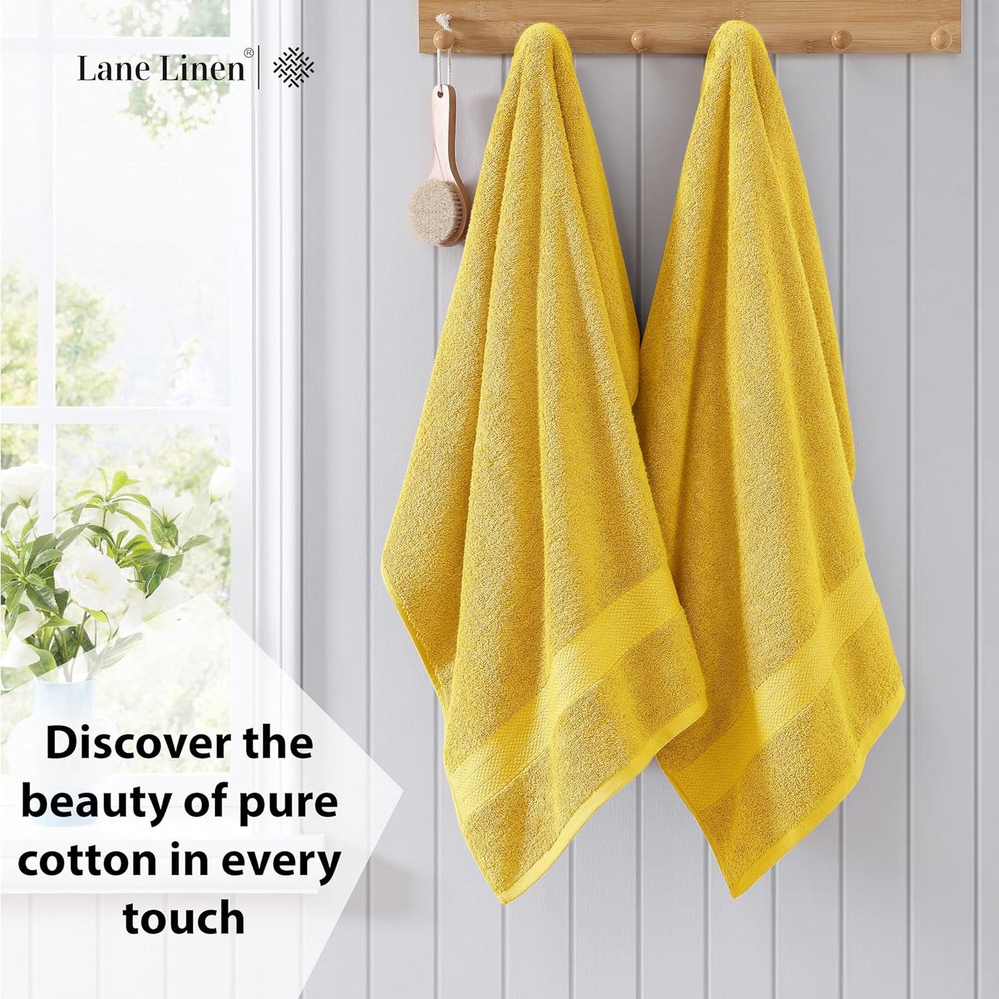 Lane Linen 100% Cotton Bath Towels Pack of 4 (28"x54") - Ring Spun Mercerized Cotton Bathroom Towel Set - Quick Drying, Extra Soft & Absorbent Yellow Bath Towels - Suitable for All Skin Types - Mimosa