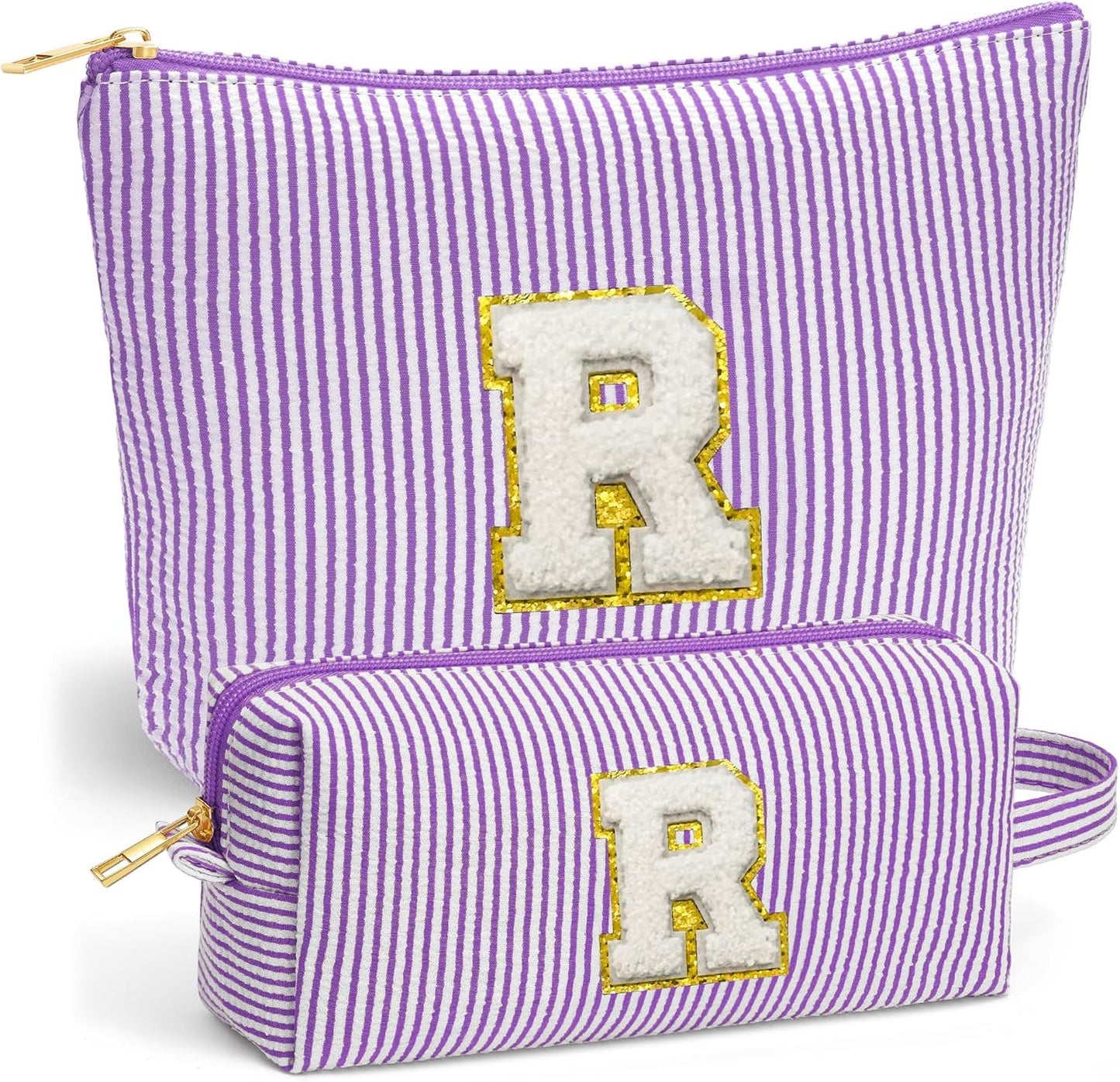 Initial Makeup Bag for Women - Toiletry Bag, Portable Cosmetic Bag Make up Kit Pouch | Travel Essentials Cute Makeup Bag Birthday Gifts for Women, Purple Letter R