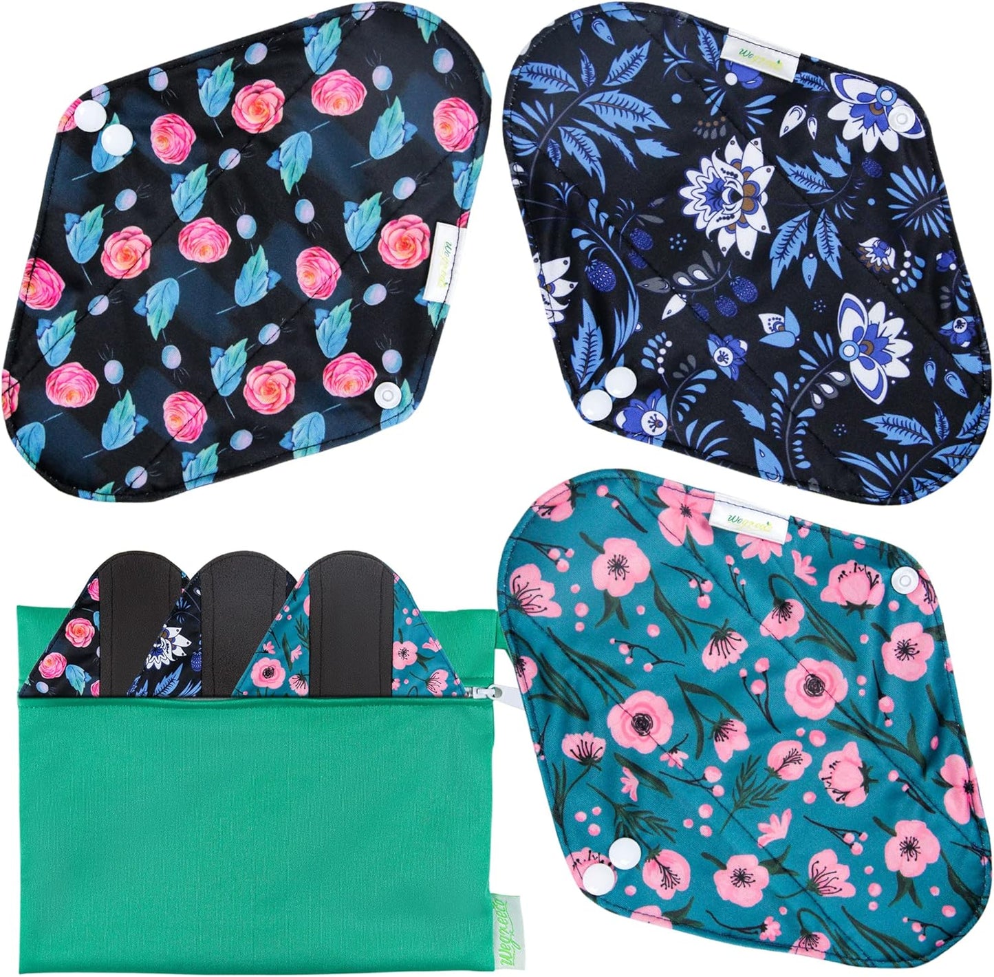wegreeco Reusable Menstrual Pads - Reusable Sanitary Pads | Reusable Panty Liners | Soft Cloth Menstrual Pads - 6 Pack with 1 Cloth Mini Wet Bag (S, Rose)
