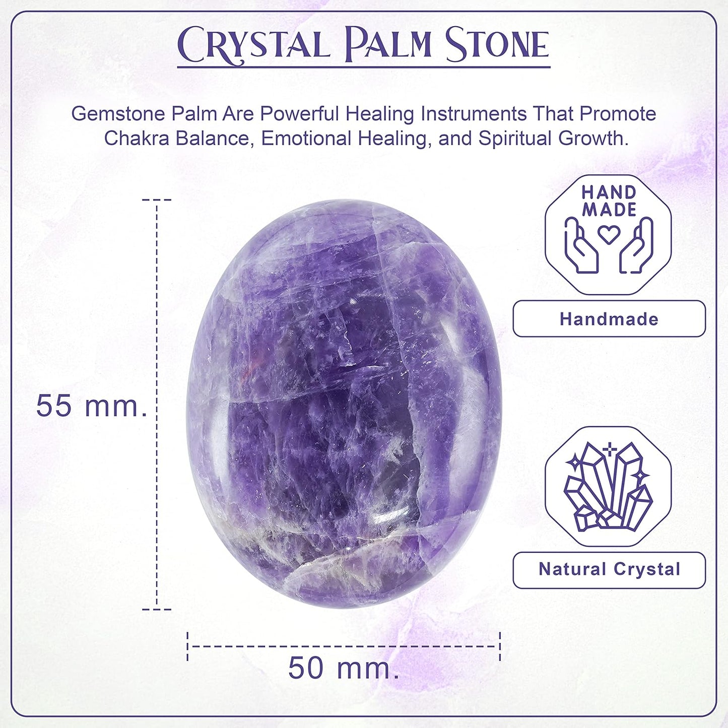Crocon 50mm Amethyst Large Palm Stone 900+ Carats Pocket Worry Stones for Natural Chakra Balancing Reiki Healing Stones and Crystal Healing Spa Energy Crystals Gifts for Women