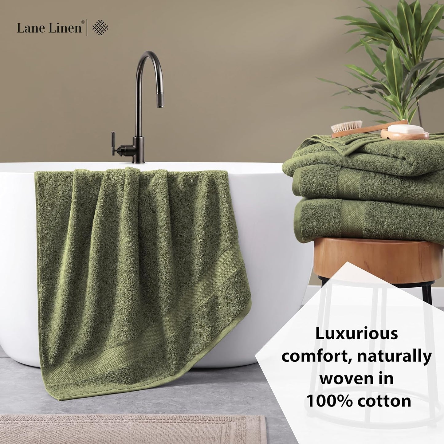 LANE LINEN 100% Cotton 4 Pack Bath Sheets (35"x66") - Ring Spun, Extra Large Cotton Bath Towels Set - Quick Dry, Soft & Absorbent Oversized Towel Set - Remains Soft After Multiple Washes - Oil Green
