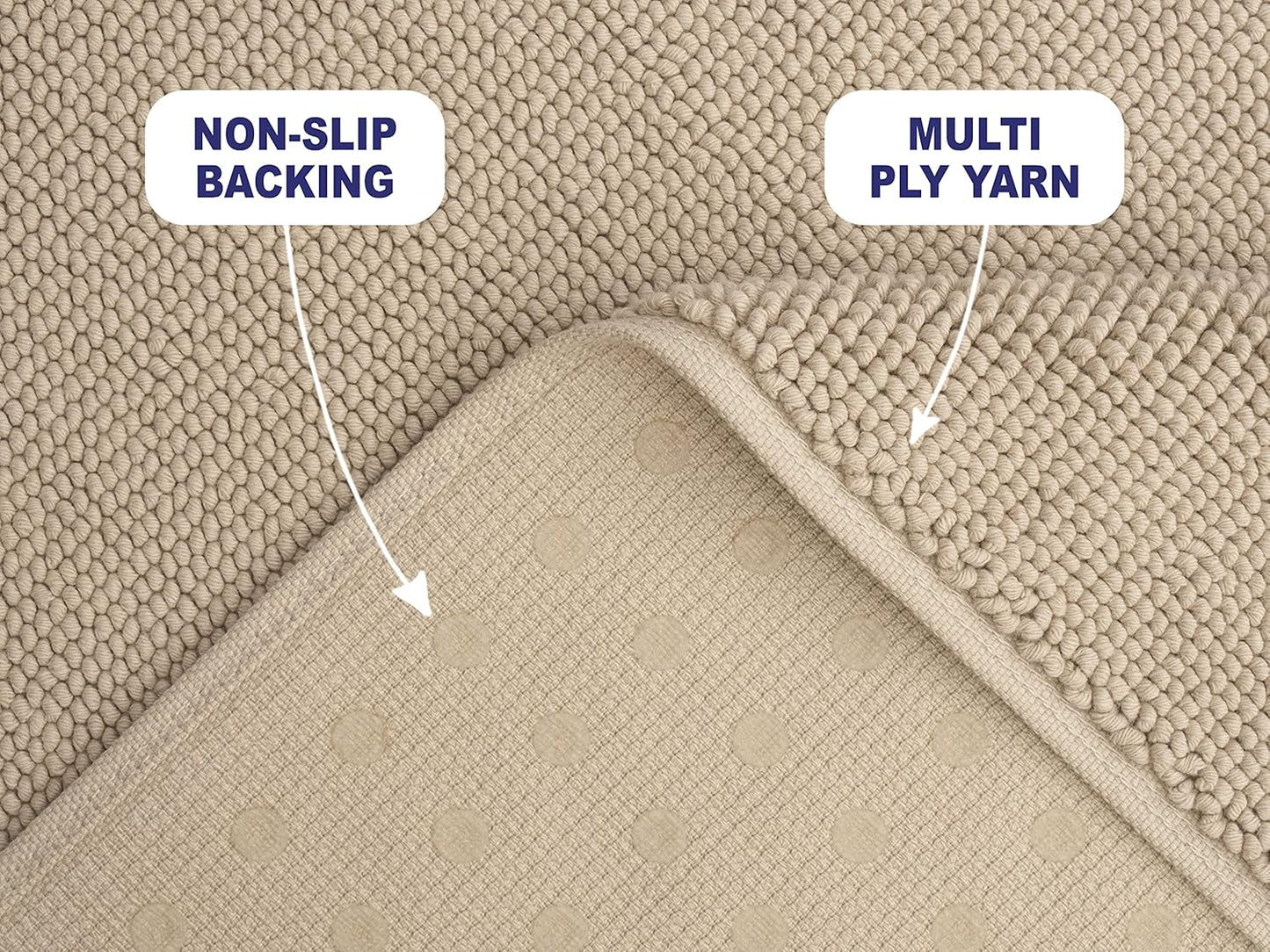 American Soft Linen Bath Rug, 17 in 24 in 100% Cotton Bath Mats Rugs for Bathroom, Slip Reducer Washable Shaggy Form Area Rugs, Beige Bath Rug