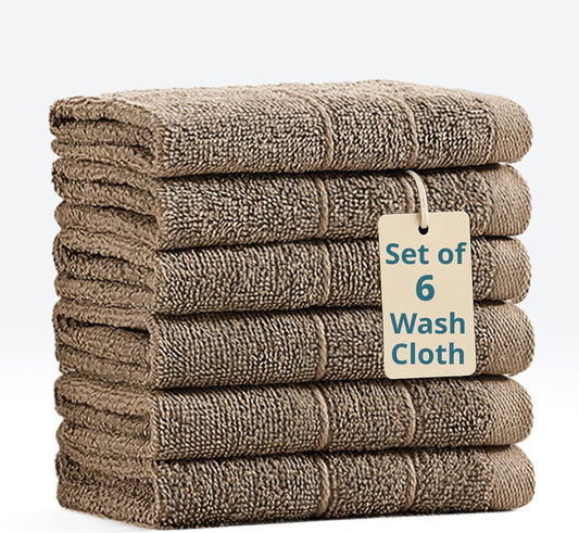 Casa Platino Washcloths 6 Pack - Spa & Salon Quality - 100% Ring Spun Mercerized Cotton Face Towels - Very Soft & Absorbent Wash Cloths for Body, Beauty, Home, Gym - Fingertip Towels - 13"x13", Taupe