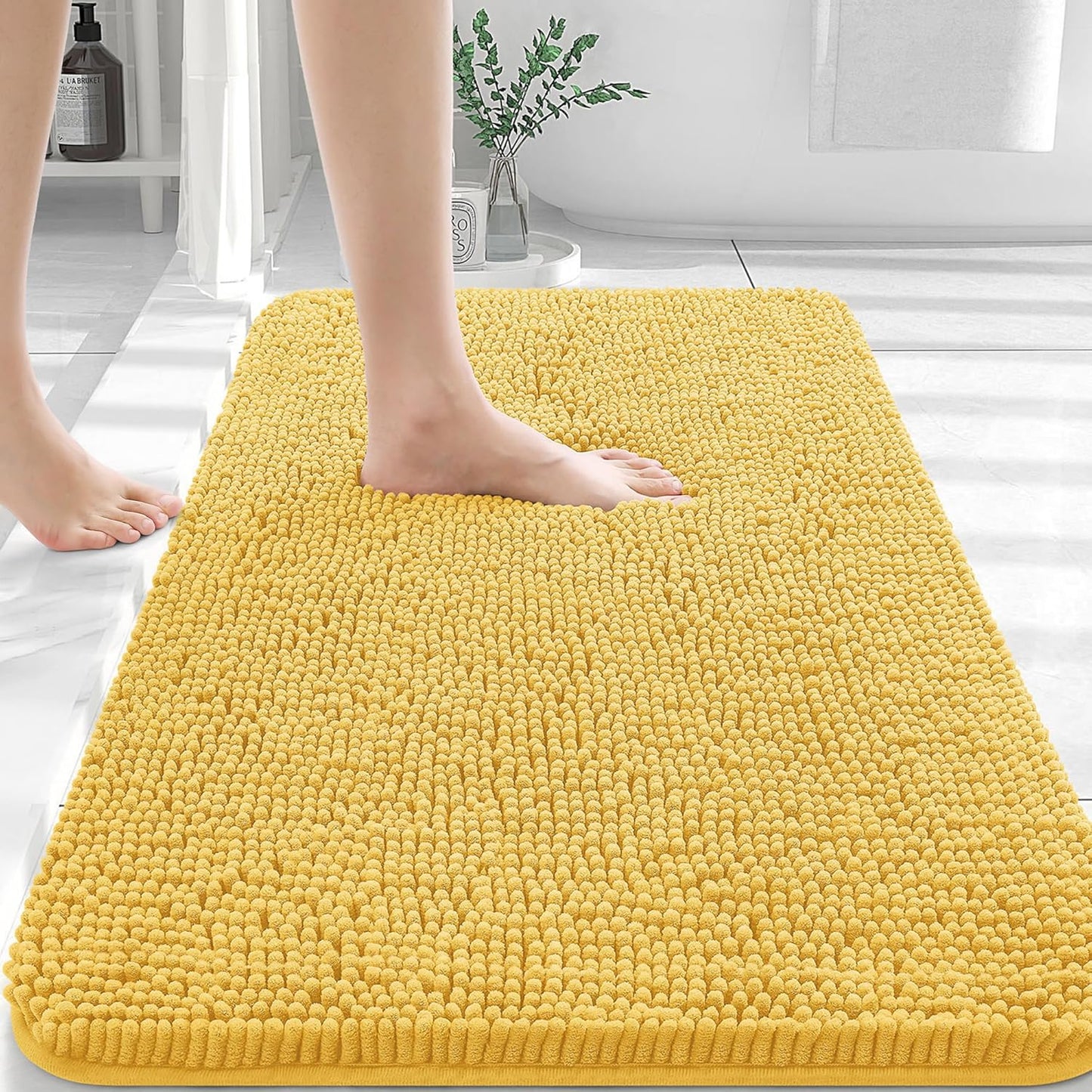 OLANLY Bathroom Rugs 30x20, Extra Soft Absorbent Chenille Bath Rugs, Rubber Backing Quick Dry, Machine Washable Bath Mats for Bathroom Floor, Tub and Shower, Home Decor Accessories, Yellow