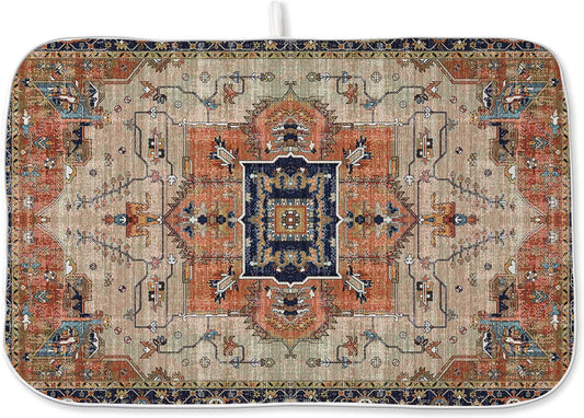 Aztec Dish Drying Mat for Kitchen Counter, 18x24 Inch Vintage Boho Style Absorbent Dish Drying Pad Heat Resistant Mat Coffee Bar Mat Dish Drainer Rack Mat