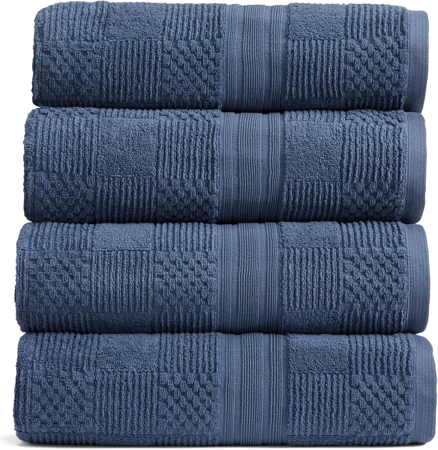 Springtree Home 100% Cotton Bath Towel Set of 4 | Blue Towels | Geometric Textured Design | Absorbent & Quick-Dry | 4 Bath Towels | Oeko-TEX® Standard 100 Cotton | Myla Collection - Indigo