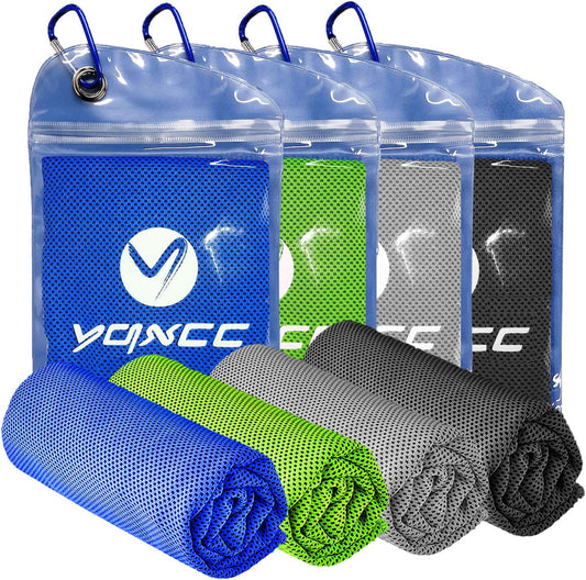 YQXCC 4 Pack Cooling Towels | 40"x12" | Cool for Neck and Face | Microfiber Soft Breathable Chilly | for Yoga, Sport, Golf, Gym, Camping, Running & More Activities