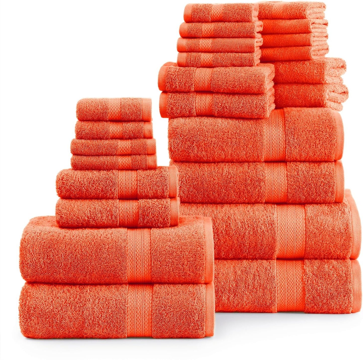 LANE LINEN 100% Cotton 24 Piece Bathroom Towel Set - Ring Spun, Quick Dry, Ultra Soft & Absorbent - 2 Bath Sheets, 4 Fingertip, 4 Bath, 6 Hand Towels, 8 Washcloths - Oeko Tex Certified - Tiger Lily