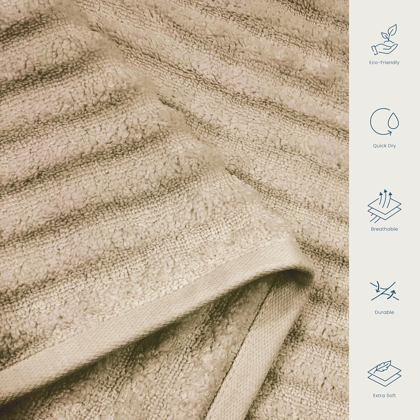 Blue Loom Ribbed Hand 2 Towels Set, 100% Cotton 600GSM, Soft Absorbent Durable Quick Drying for Bathroom - Mason 2 Piece 18" x 30" - Ivory