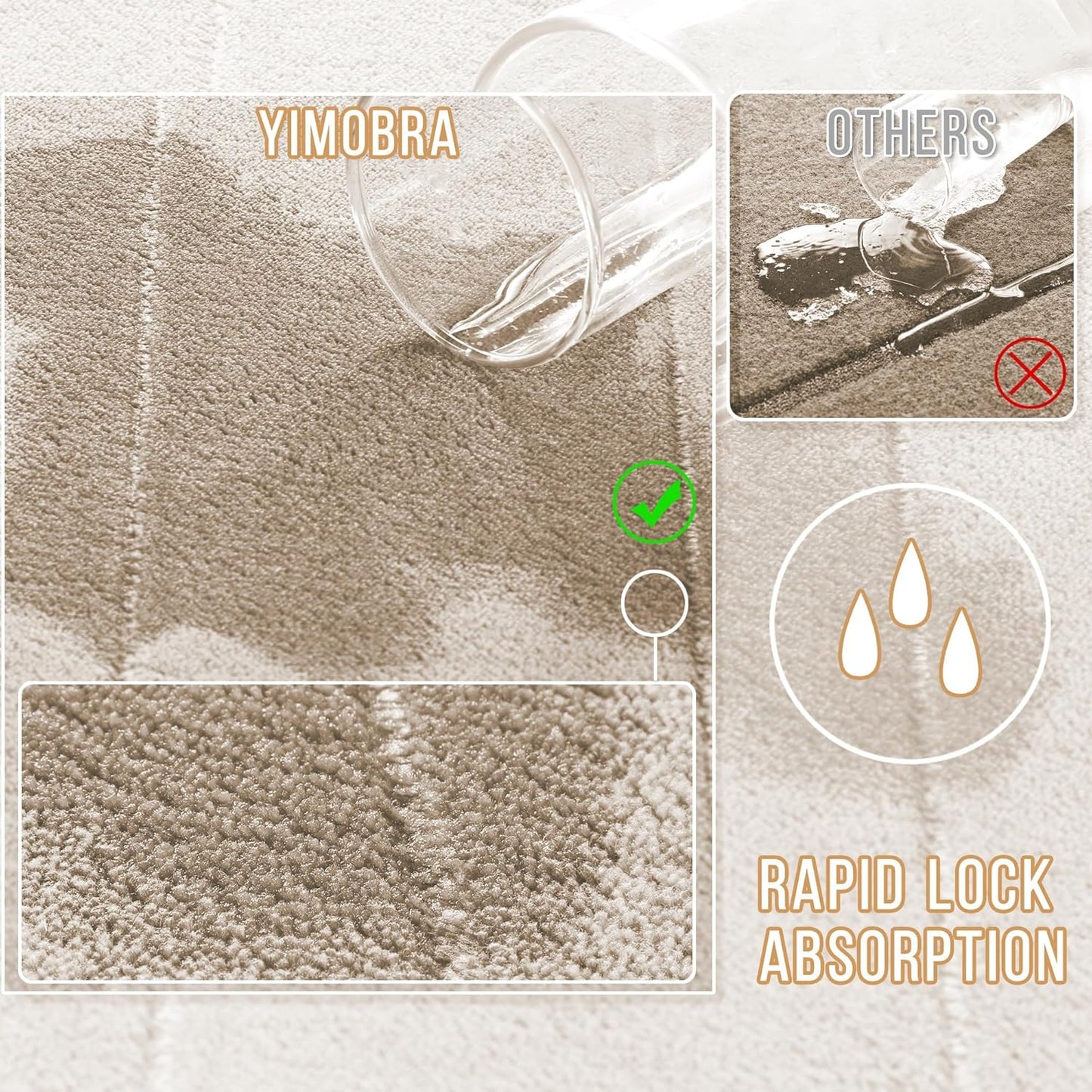 Yimobra Bathroom Runner 60"x24", Non Slip Memory Foam Bath Mat, Super Soft Water Absorbent Hallway Carpet, Machine Washable Rug for Vanity Tub Shower, Beige