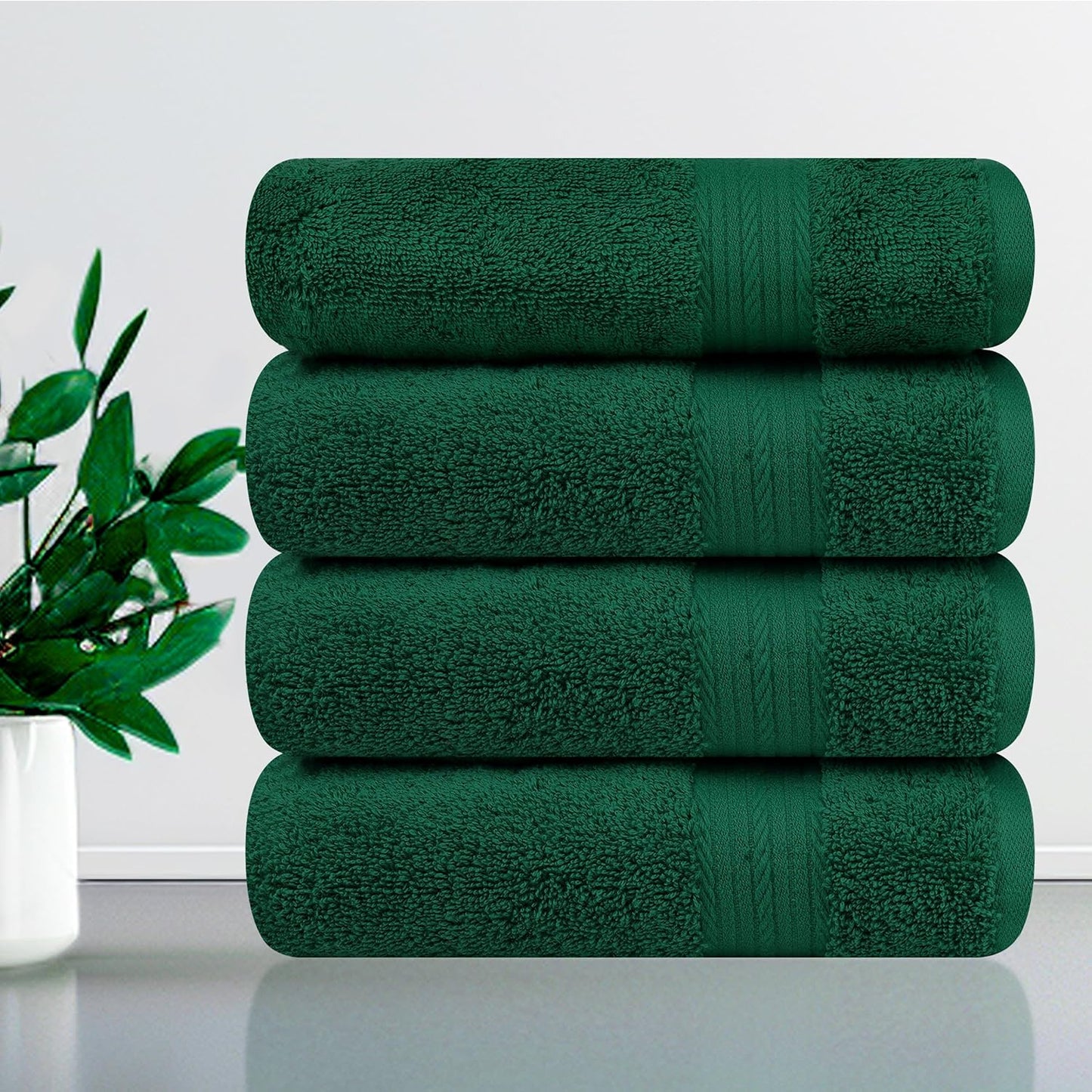 Ample Decor Hand Towels Set of 4 600 GSM 100% Cotton Soft Absorbent Thick Premium Quality, for Hotel, Bathroom, Spa, Daily Use, Gym - Green - 18 X 28 Inch