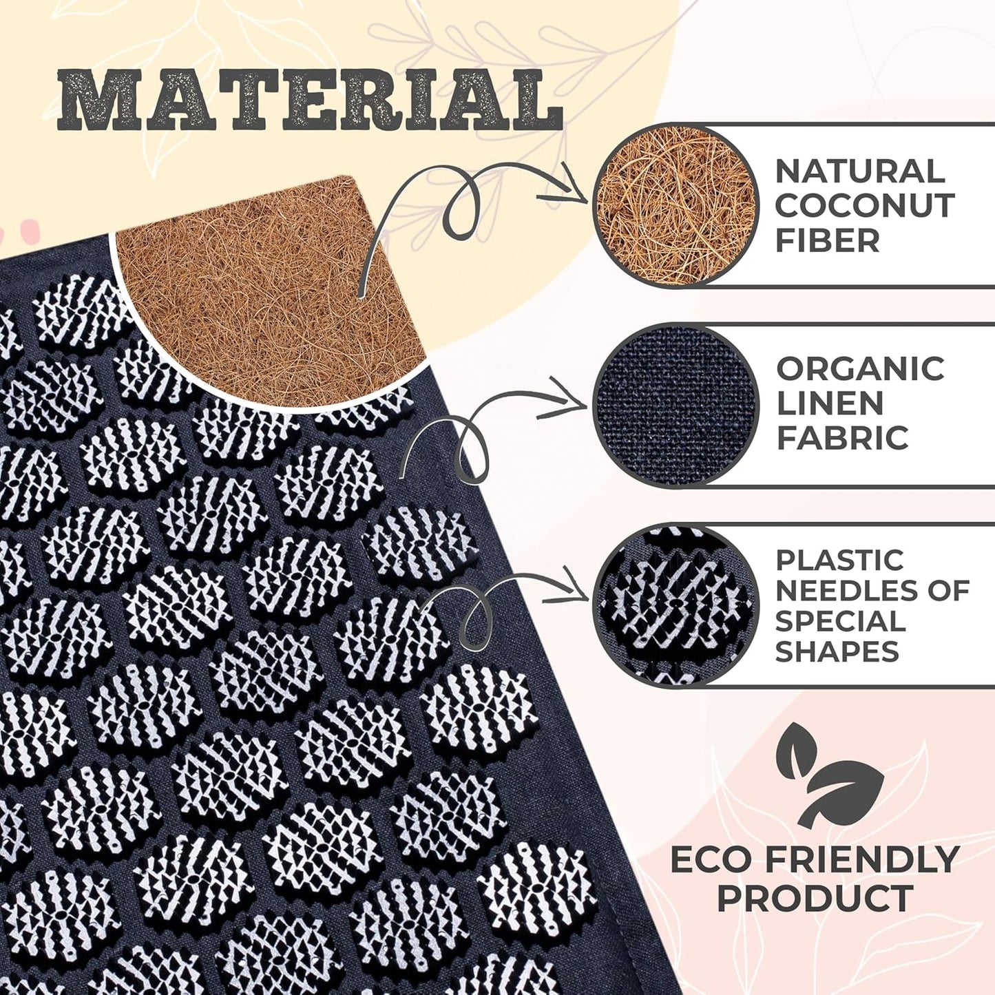 Acupressure Mat & Pillow – Pain Relief and Relaxation Kit for Back, Neck, and Sleep, Suitable for Yoga, Meditation, or Daily Use (Deep Black).