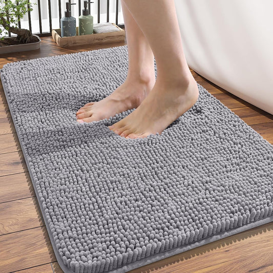 OLANLY Bathroom Rugs 34x21, Extra Soft Absorbent Chenille Bath Rugs, Rubber Backing Quick Dry, Machine Washable Bath Mats for Bathroom Floor, Tub and Shower, Home Decor Accessories, Grey