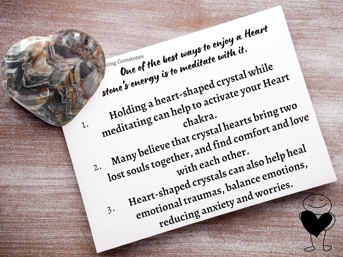 Amazing Gemstone Amethyst Chevron Crystal Heart Palm Stone - Pocket Massage Worry Stone for Natural Body Chakra Balancing, Reiki Healing and Crystal Grid