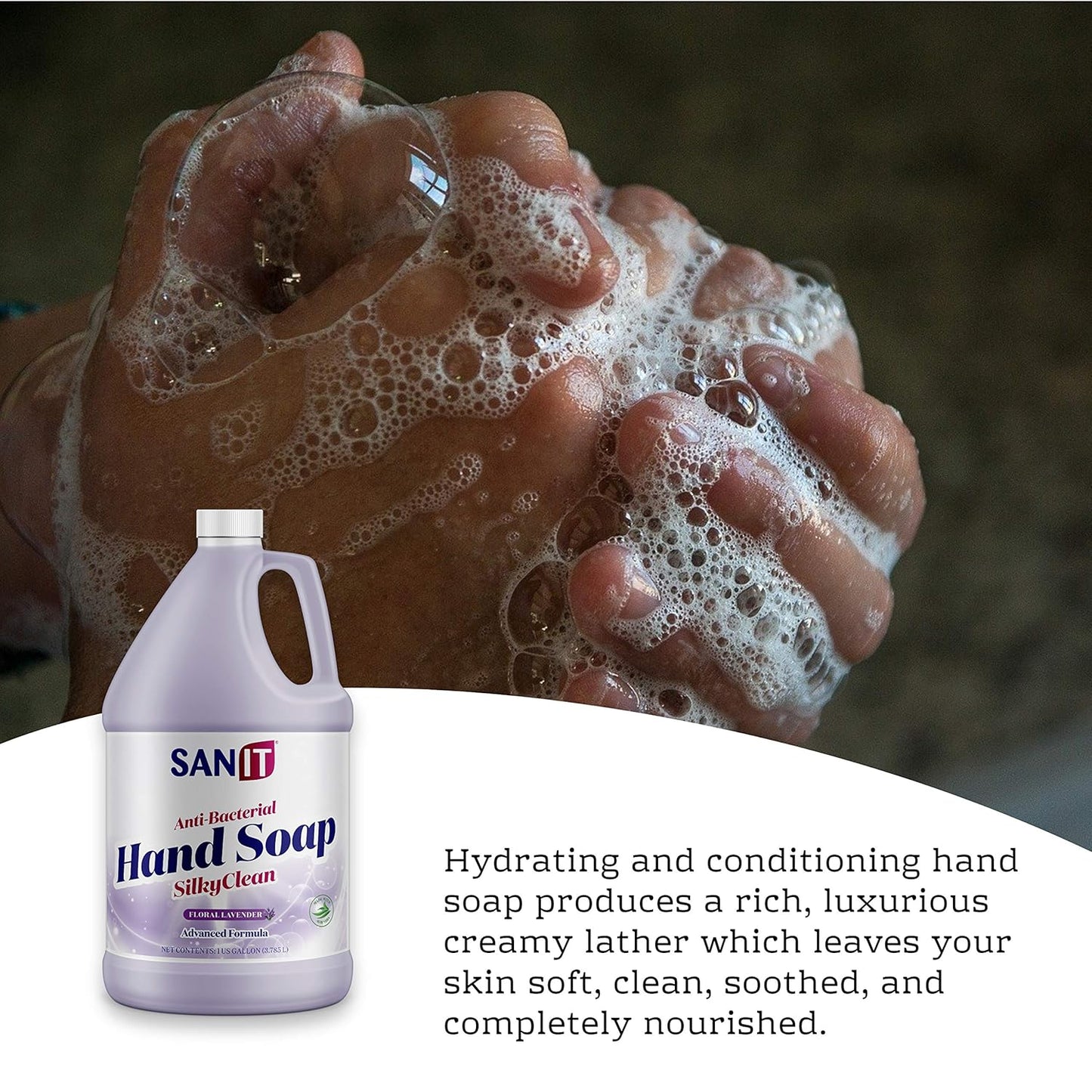 Sanit Silky Clean Antibacterial Liquid Gel Hand Soap Refill - Advanced Formula with Coconut Oil and Aloe Vera - All-Natural Moisturizing Hand Wash - Made in USA, Lavender, 1 Gallon