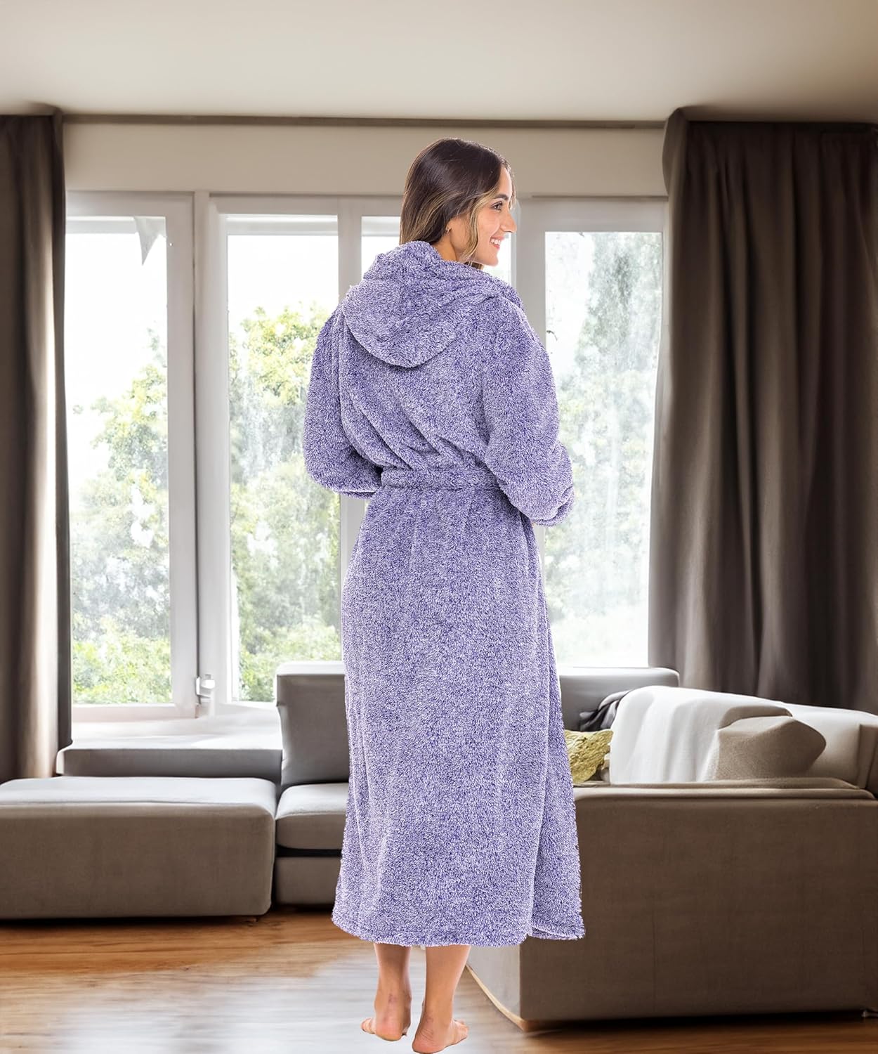 Alexander Del Rossa Womens Robe, Long Plush Bathrobe with Hood, Hooded Robes for Women Plus Size Bath Robe