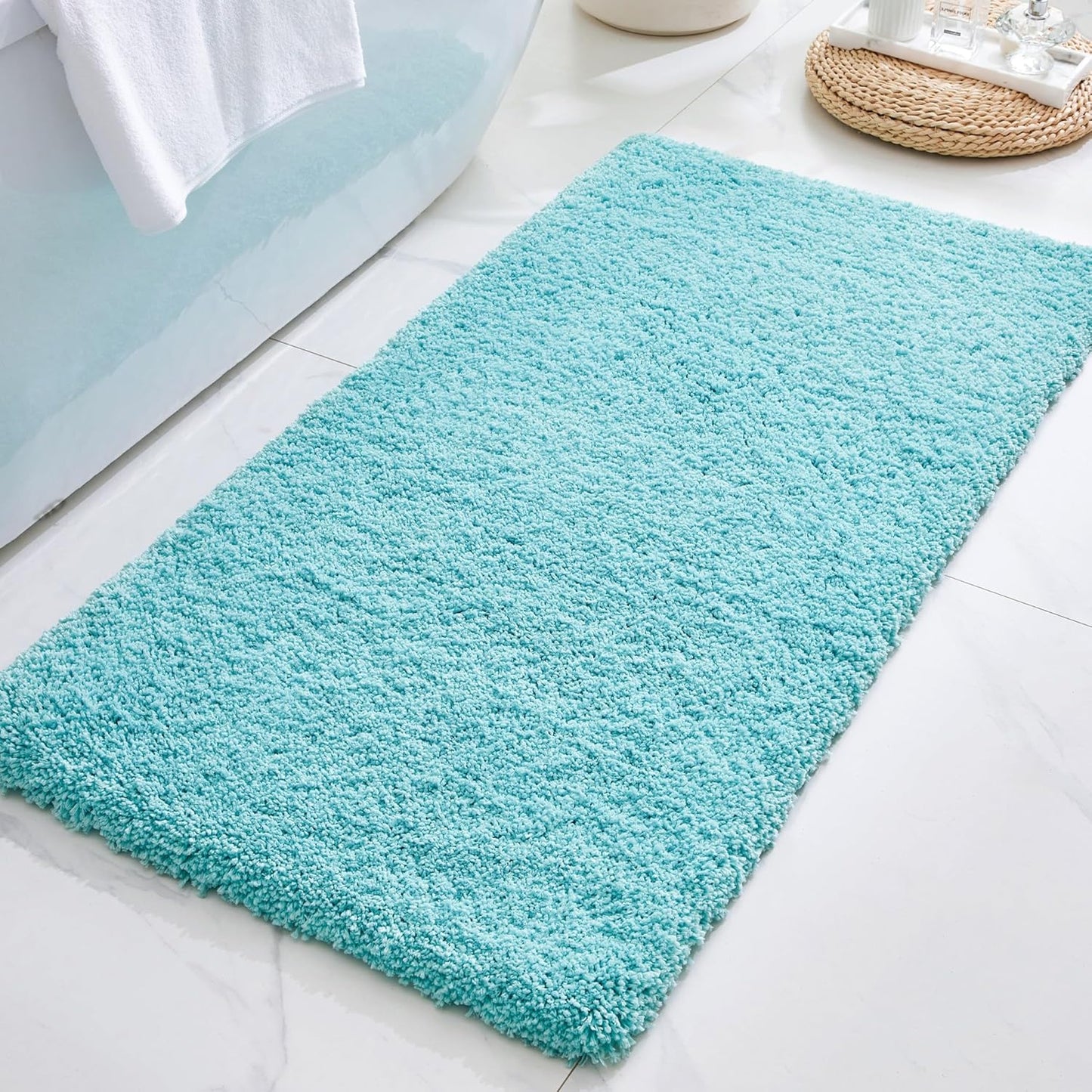ILANGO Teal Bathroom Rugs 60" × 24" Non Slip & Super Absorbent Thick Soft, Washable Bath Carpet Runner for Floor, Microfiber Plush Shaggy Bath Mats with Rubber for Bedroom Bathtub Shower Room