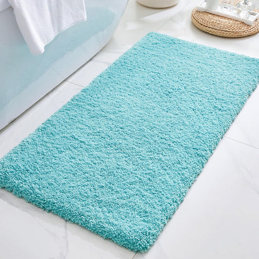 ILANGO Teal Bathroom Rugs 48" × 24" Non Slip & Super Absorbent Extra Thick Soft, Washable Bath Mat for Floor, Microfiber Plush Shaggy Bath Rug with Rubber for Bathtub Shower Room Sink