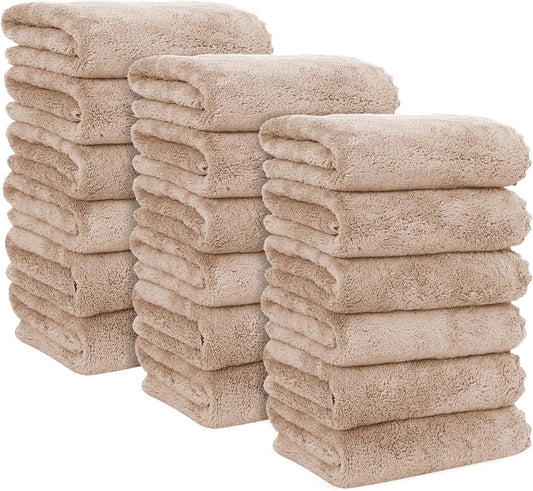 MOONQUEEN 18 Pack Premium Hand Towels - Quick Drying - Microfiber Coral Velvet Highly Absorbent Towels - Multipurpose Use as Hotel, Bathroom, Shower, Spa, Hand Towel 16 x 28 inches (Brown)