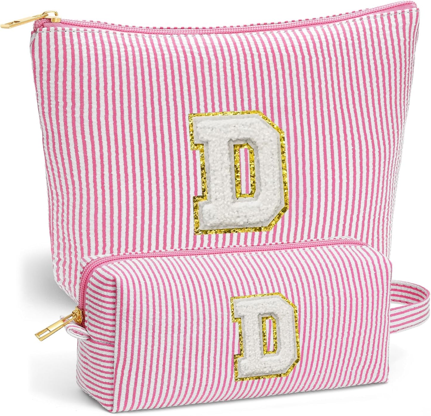 Travel Essentials - Portable Travel Makeup Bag Set for Women, Portable Initial Travel Toiletry Bag, Makeup Pouch Organizer Cosmetic Bag Birthday Gifts for Women, Pink Letter D