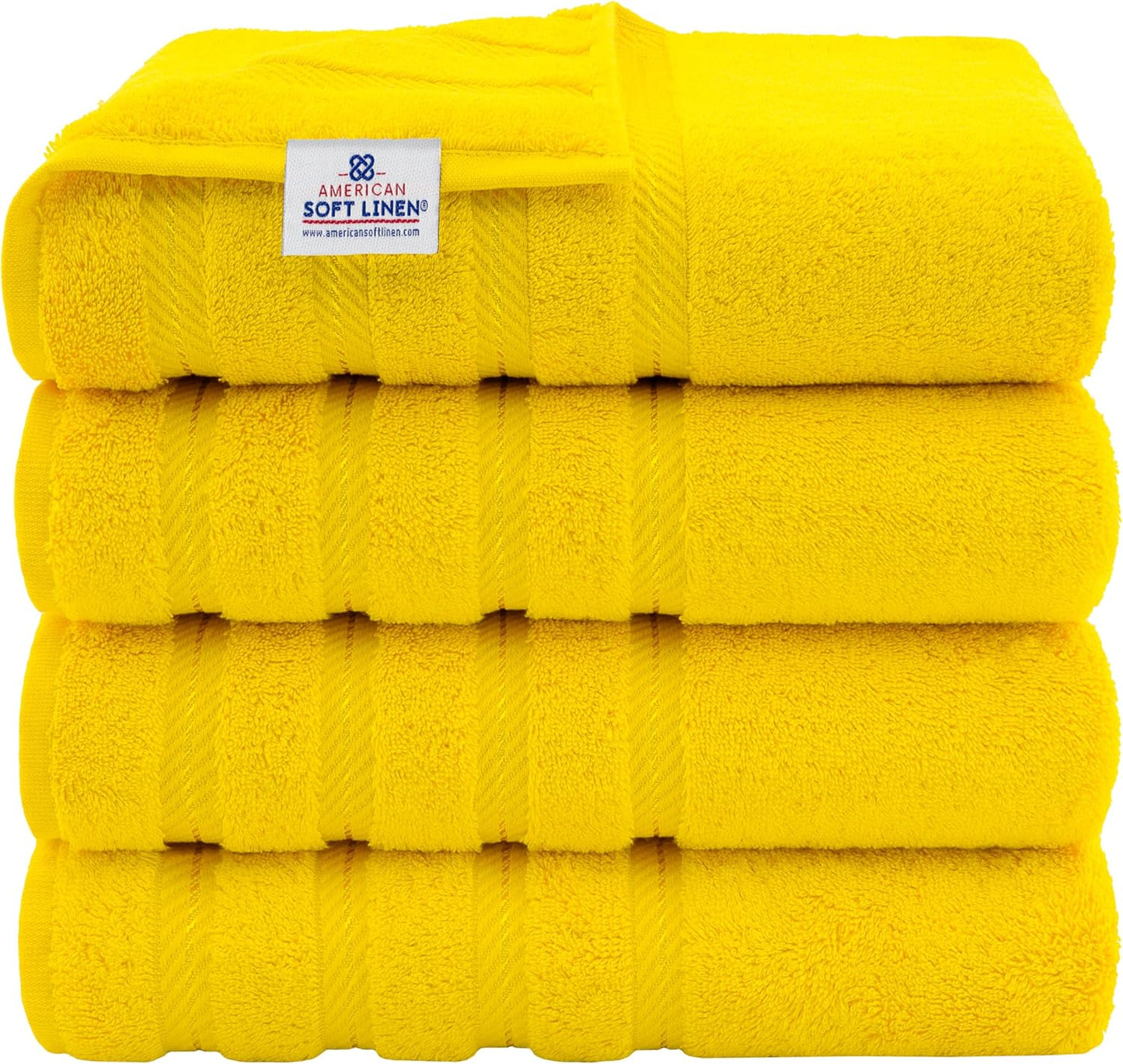 American Soft Linen Luxury 4 Piece Bath Towel Set, 600 GSM 100% Cotton Turkish Bath Towels for Bathroom, 27x54 in Extra Large Bathroom Shower Towels, Yellow