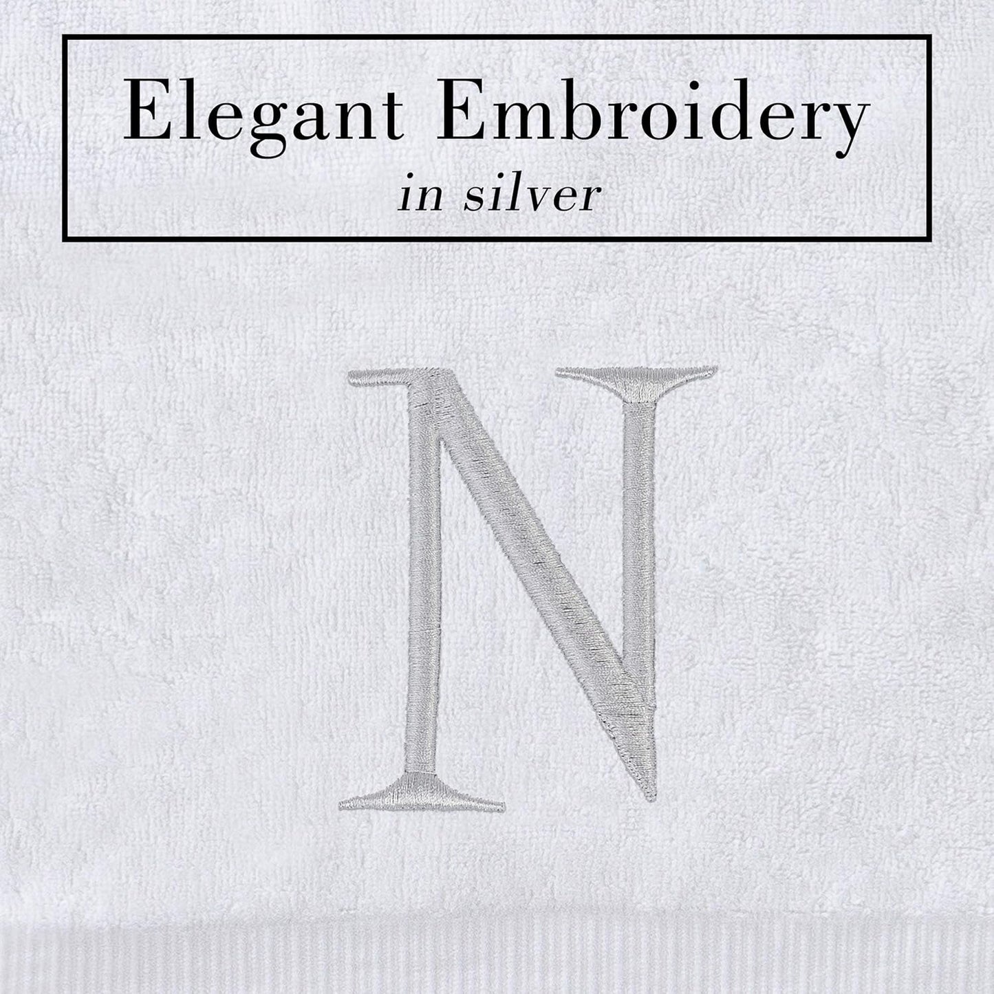 Monogrammed Hand Towels for Bathroom - Luxury Hotel Quality Personalized Initial Decorative Embroidered Bath Towel for Powder Room, Spa - GOTS Organic Certified - Set of 2 Letter N