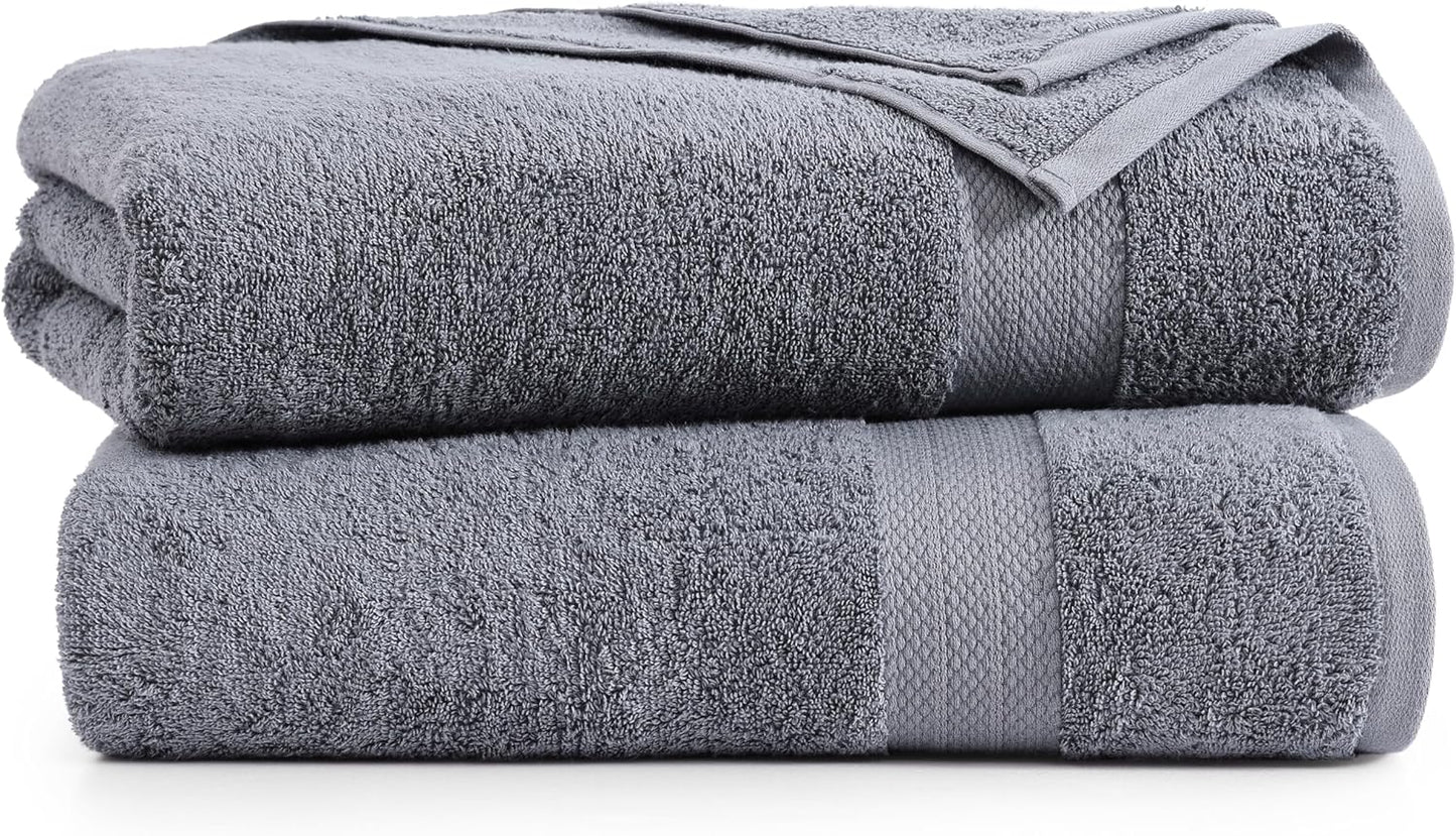 LANE LINEN 100% Cotton 2 Pack Bath Sheets (35"x66") - Ring Spun, Extra Large Cotton Bath Towels Set - Quick Dry, Soft & Absorbent Oversized Towel Set - Remains Soft After Multiple Washes - Cool Grey