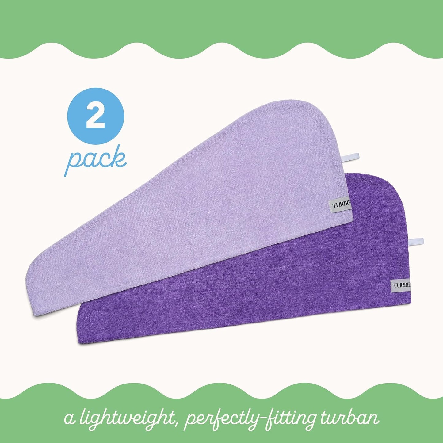 Turbie Twist 2-Pack Microfiber Hair Towel for Beauty, Travel, Gifting - Hair Wrap Turban for Straight, Wavy & Curly Hair - Premium Personal Care - Dark Purple & Light Purple