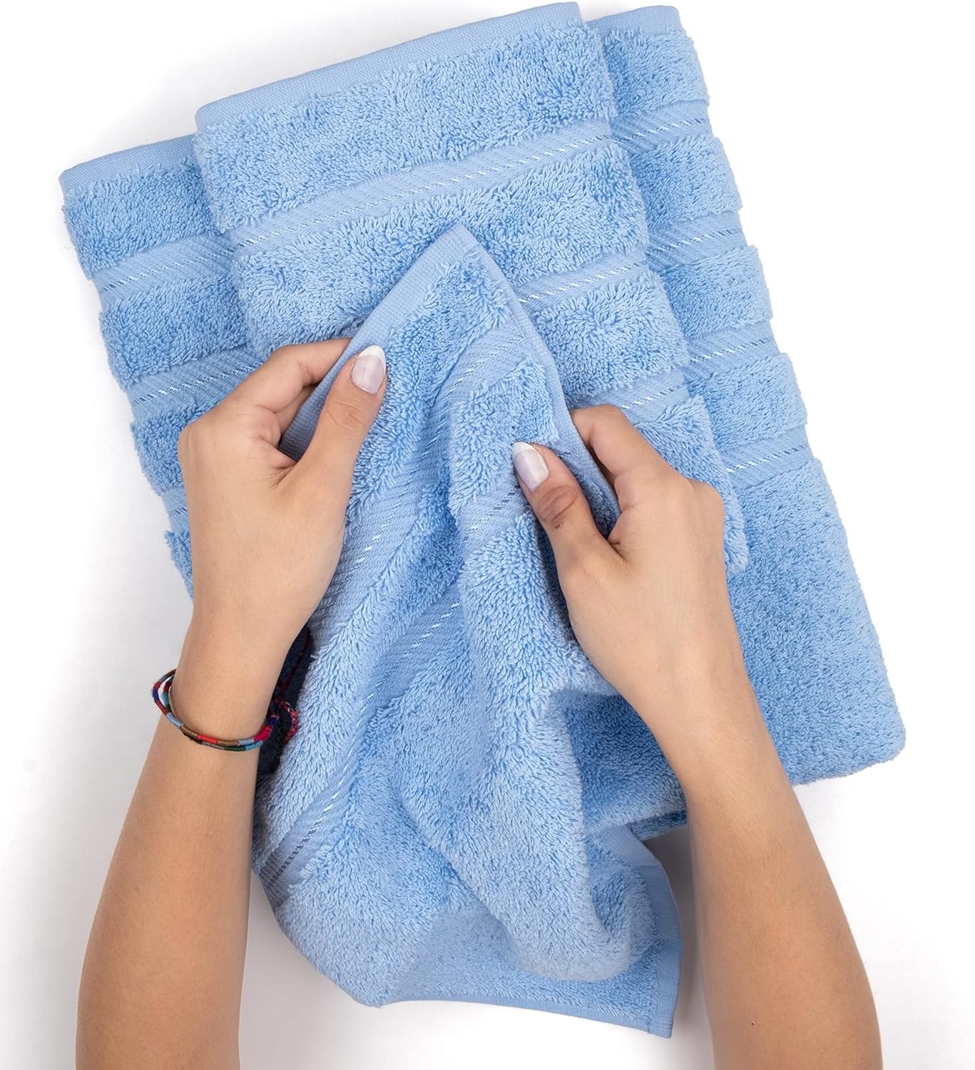American Soft Linen Luxury 6 Piece Towel Set, 2 Bath Towels 2 Hand Towel 2 Washcloths, 600 GSM 100% Cotton Turkish Towels for Bathroom, Sky Blue Towel Sets
