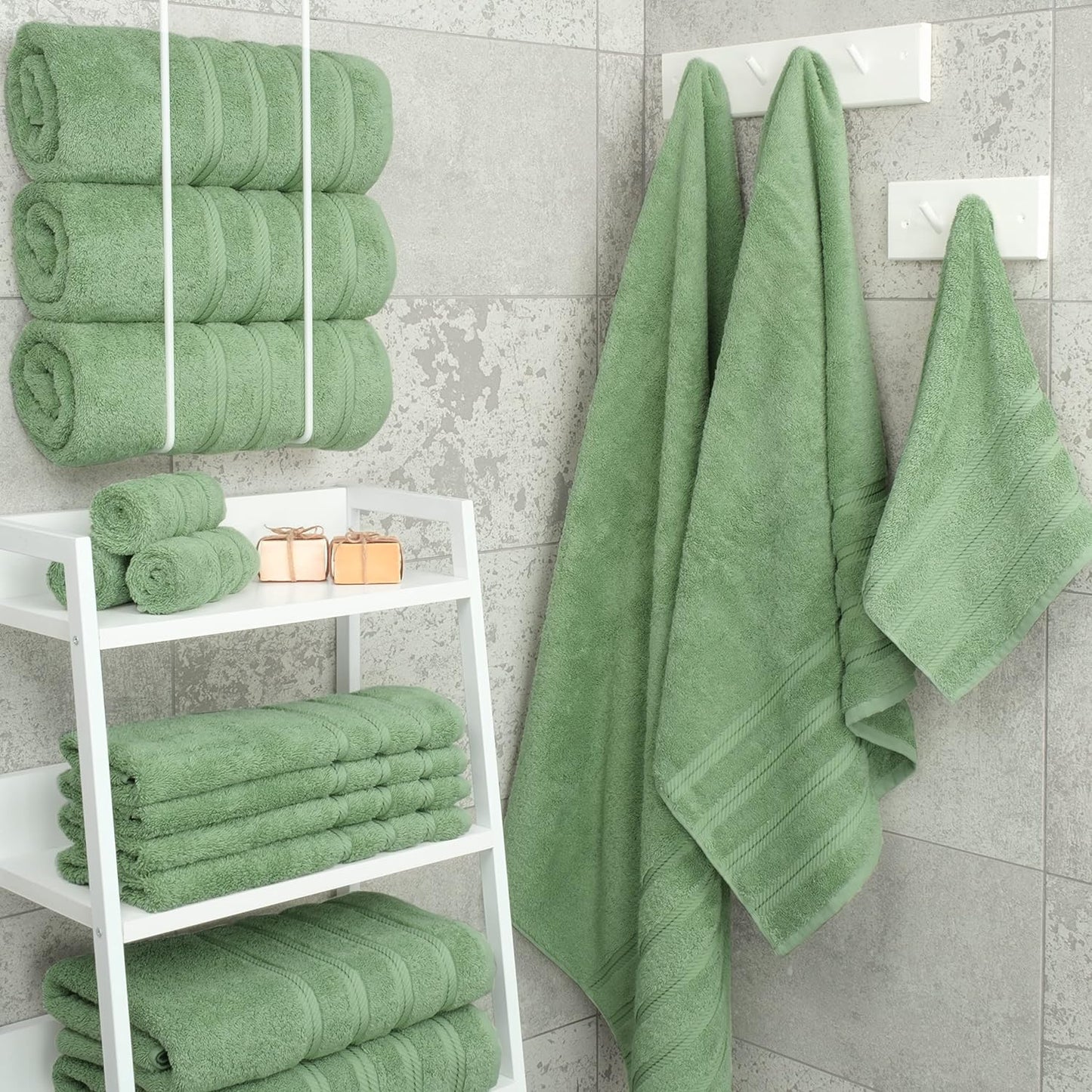 American Soft Linen Luxury 4 Piece Bath Towel Set, 600 GSM 100% Cotton Turkish Bath Towels for Bathroom, 27x54 in Large Bathroom Shower Towels, Sage Green