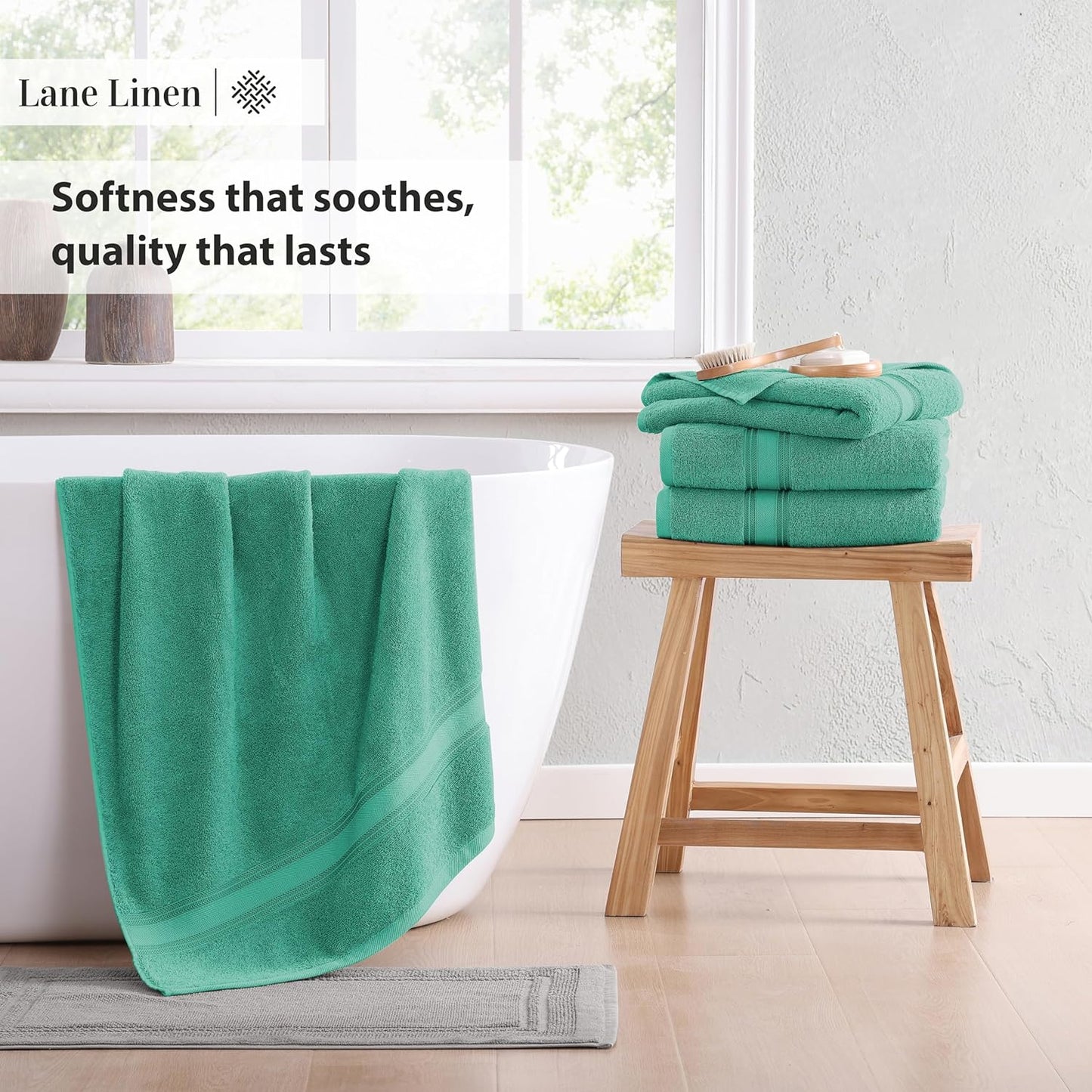 LANE LINEN Luxury Bath Towels Set - 12 Piece Set, 100% Cotton Bathroom Towel, Zero Twist, Quick Dry Shower Towels, Absorbent Towel, Super Soft, 4 Bath Towels, 4 Hand Towels, 4 Wash Cloths - Teal