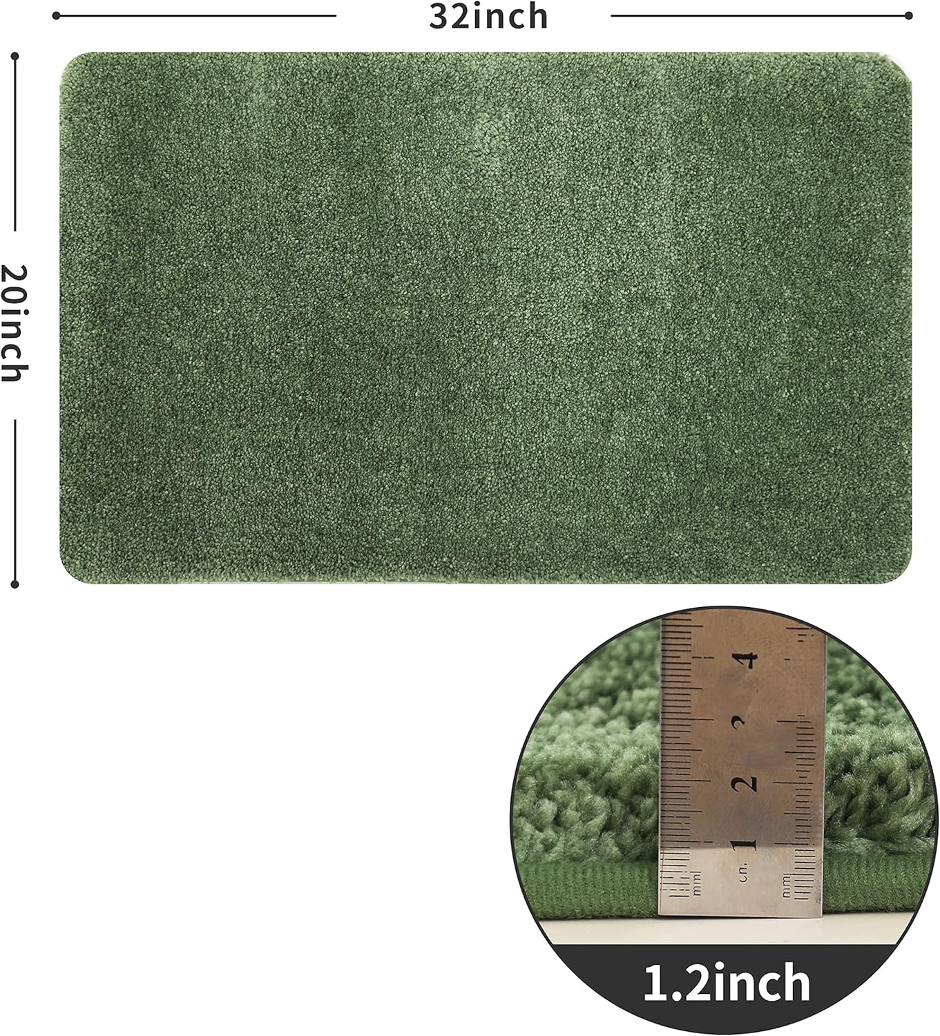 COSY HOMEER Bath Rugs for Bathroom Extra Thick- Anti-Slip Bath Mats Soft Plush Yarn Shaggy 100% Strong Mirco Polyeste Mat Living Room Bedroom Mat Floor Water Absorbent(Green,20x32 - Inches)