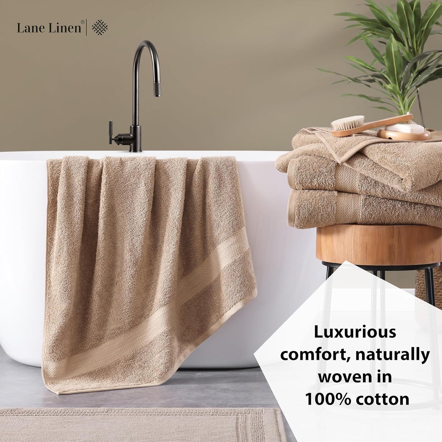 LANE LINEN 100% Cotton Bath Towels Set of 4 (28"x54") - Ring Spun Cotton Bathroom Towel Sets - Quick Dry, Highly Soft & Absorbent Large Shower Towels for Bathroom - Sustainabaly Produced - Taupe