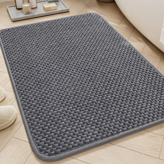 AMOAMI Chenille Bath Mat Super Absorbent Bathroom Mat Quick Dry Bath Mats for Bathroom Rubber Backed Bathroom Rugs Non Slip Washable Fit Under Door, Front of Bathtub, Sink, Darkgrey&LIGHTGREY 24"x36"
