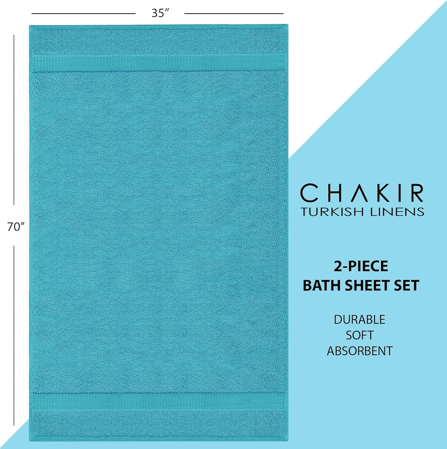 Chakir Turkish Linens, 100% Cotton Premium Quality Turkish Bath Sheets (35''x70'' Large Bath Sheet Towels - Aqua)