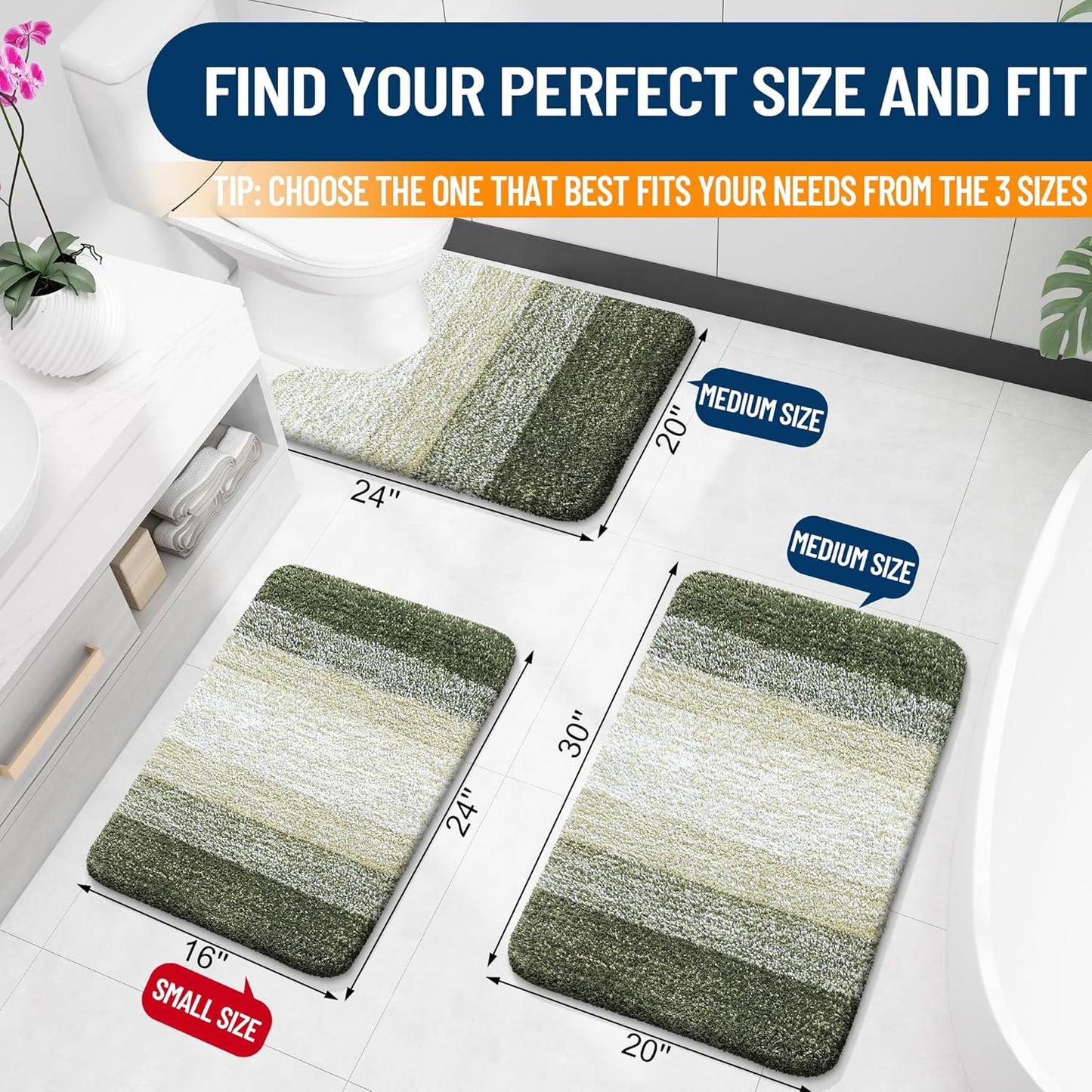 OLANLY Bathroom Rugs Mat 24x16, Extra Soft Absorbent Microfiber Bath Rugs, Rubber Backing, Quick Dry, Machine Washable Bath Mats for Bathroom Floor, Tub and Shower, Home Decor Accessories, Dark Green