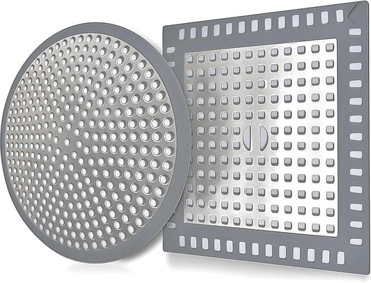 Shower Drain Hair Catcher,2Pcs,4.72'',Flat Drain Hair Catcher,Shower Drain Cover/Filter, Bathroom/Kitchen Sink Drain Strainer,Stainless Steel and TPE